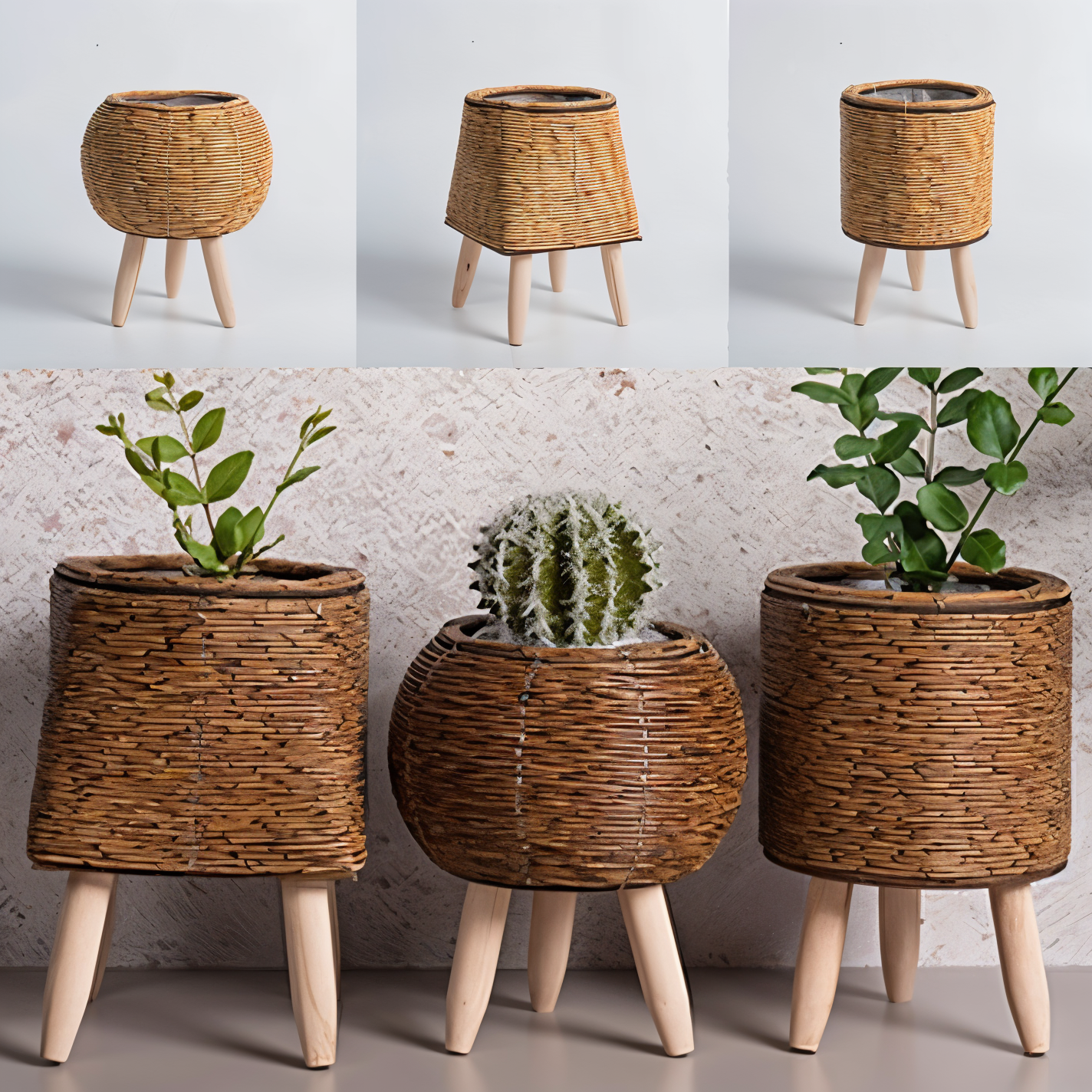 FauxWicker Pot - Artisan Rustic Rattan Pflanzkübel - Dekorative Blumenkorb