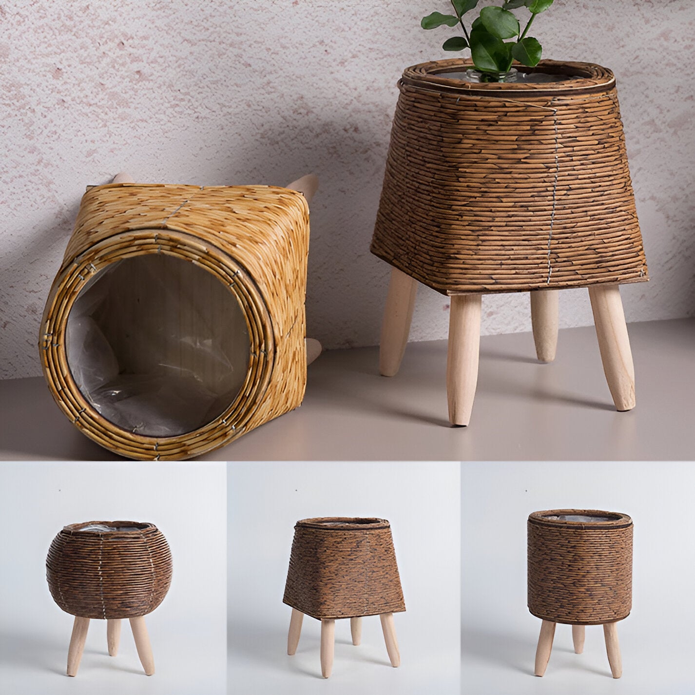 FauxWicker Pot - Artisan Rustic Rattan Pflanzkübel - Dekorative Blumenkorb