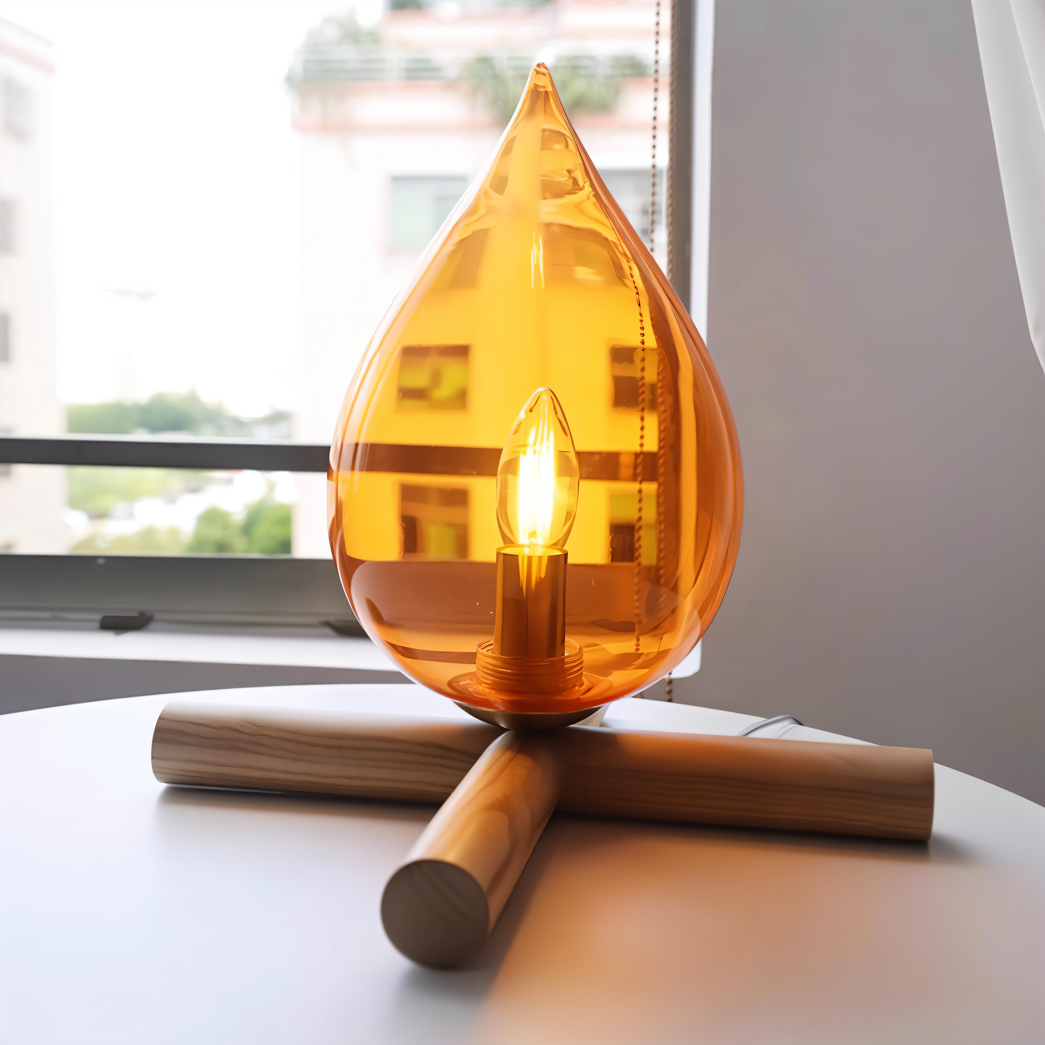 FireFlare Tischlampe - Lagerfeuer Flamme Lampe LED mit Holzsockel