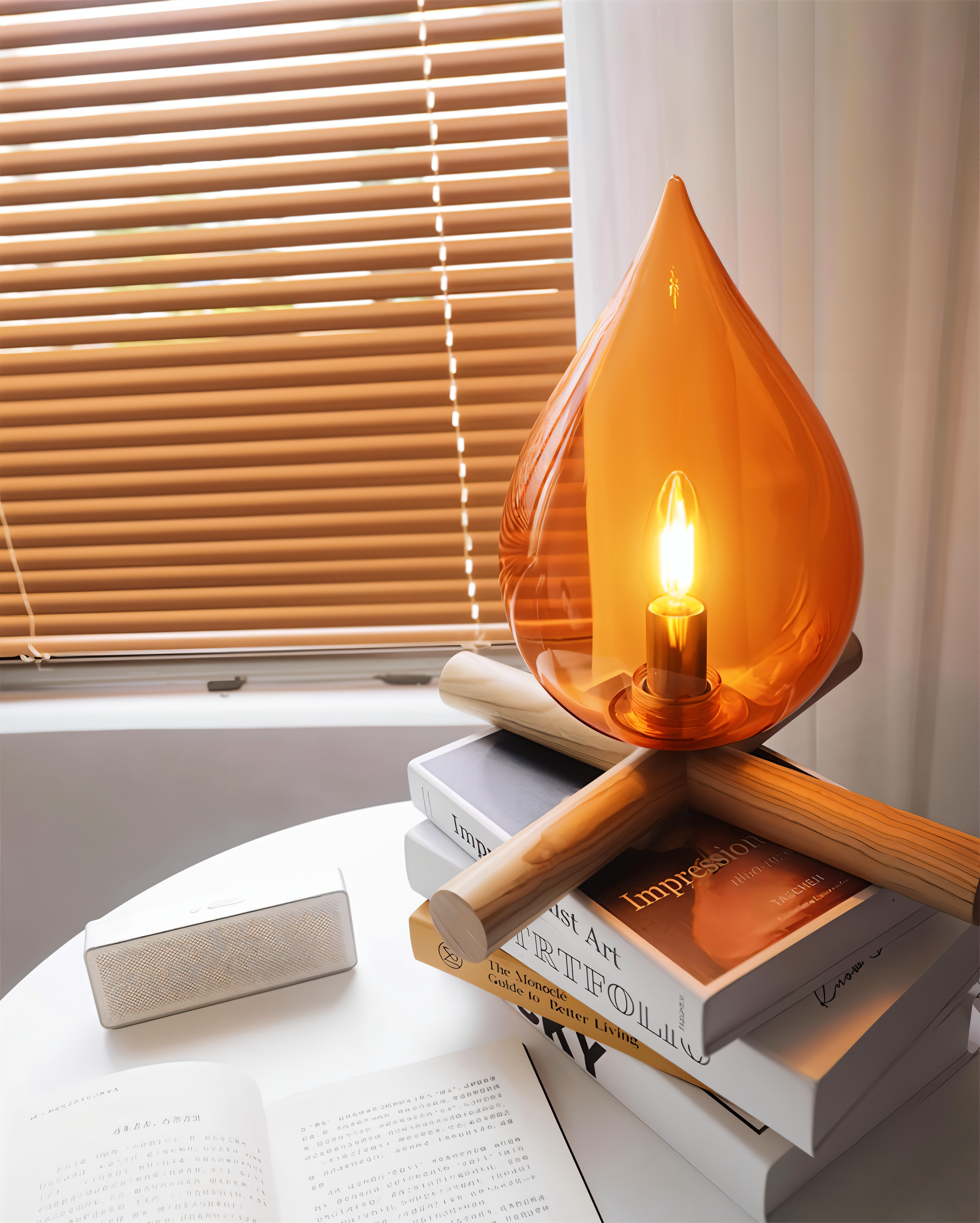 FireFlare Tischlampe - Lagerfeuer Flamme Lampe LED mit Holzsockel