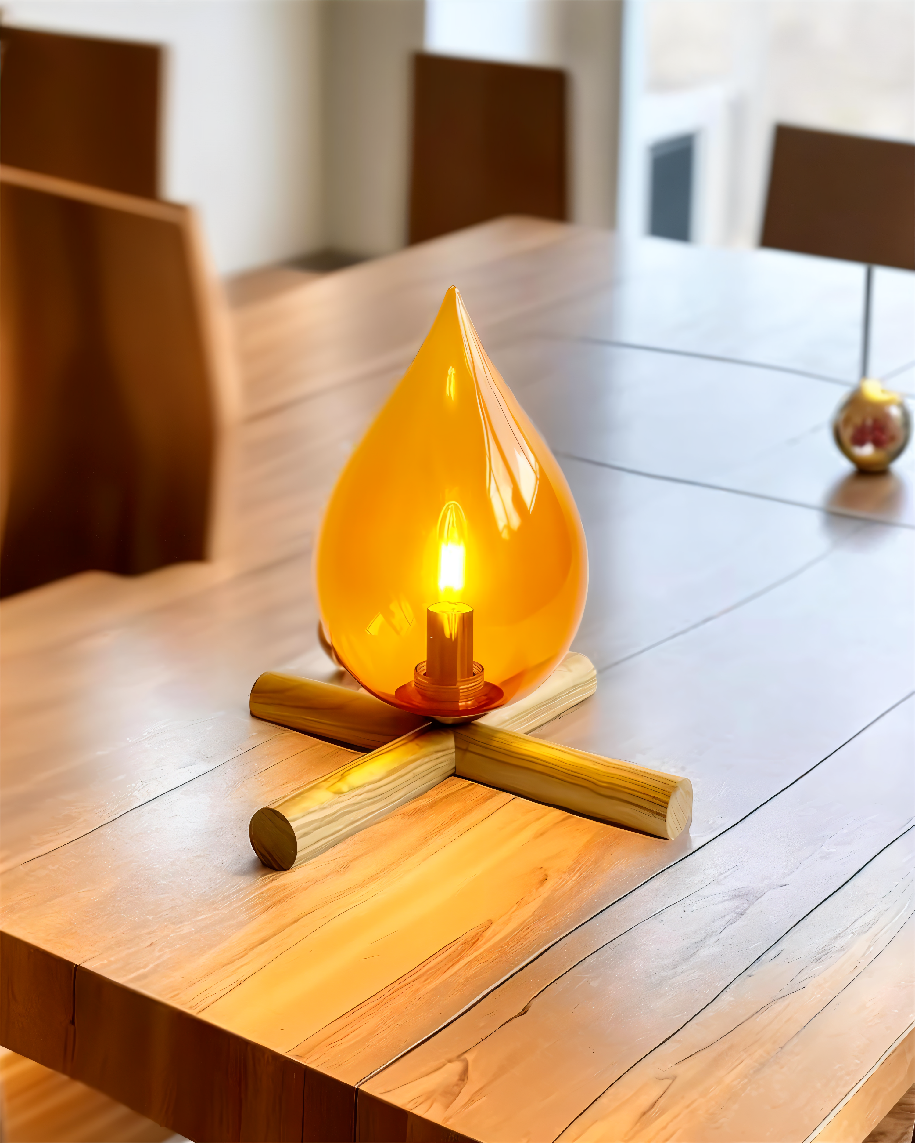 FireFlare Tischlampe - Lagerfeuer Flamme Lampe LED mit Holzsockel