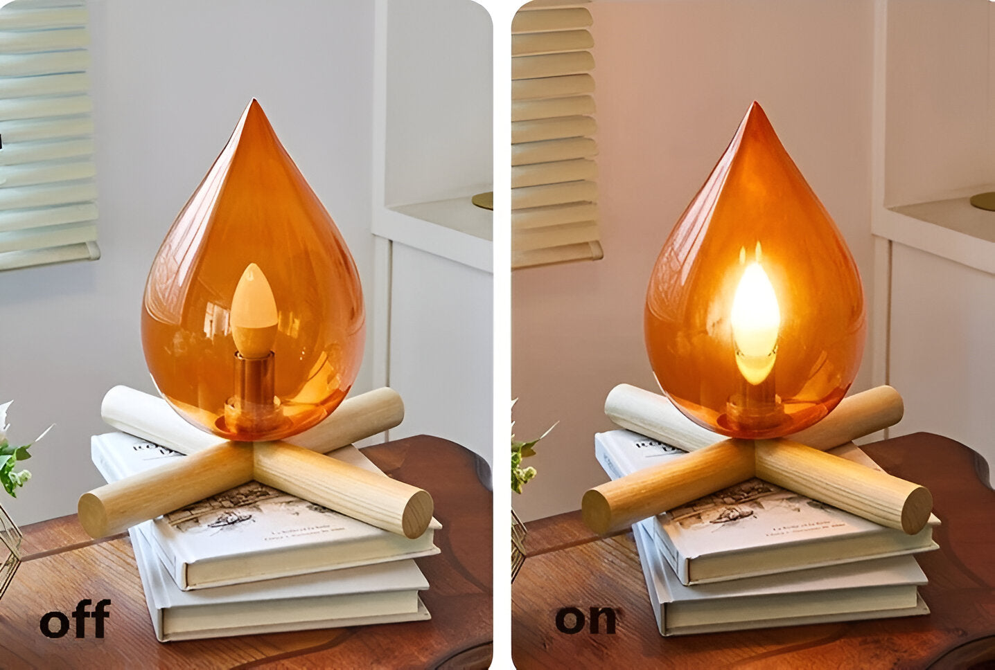 FireFlare Tischlampe - Lagerfeuer Flamme Lampe LED mit Holzsockel