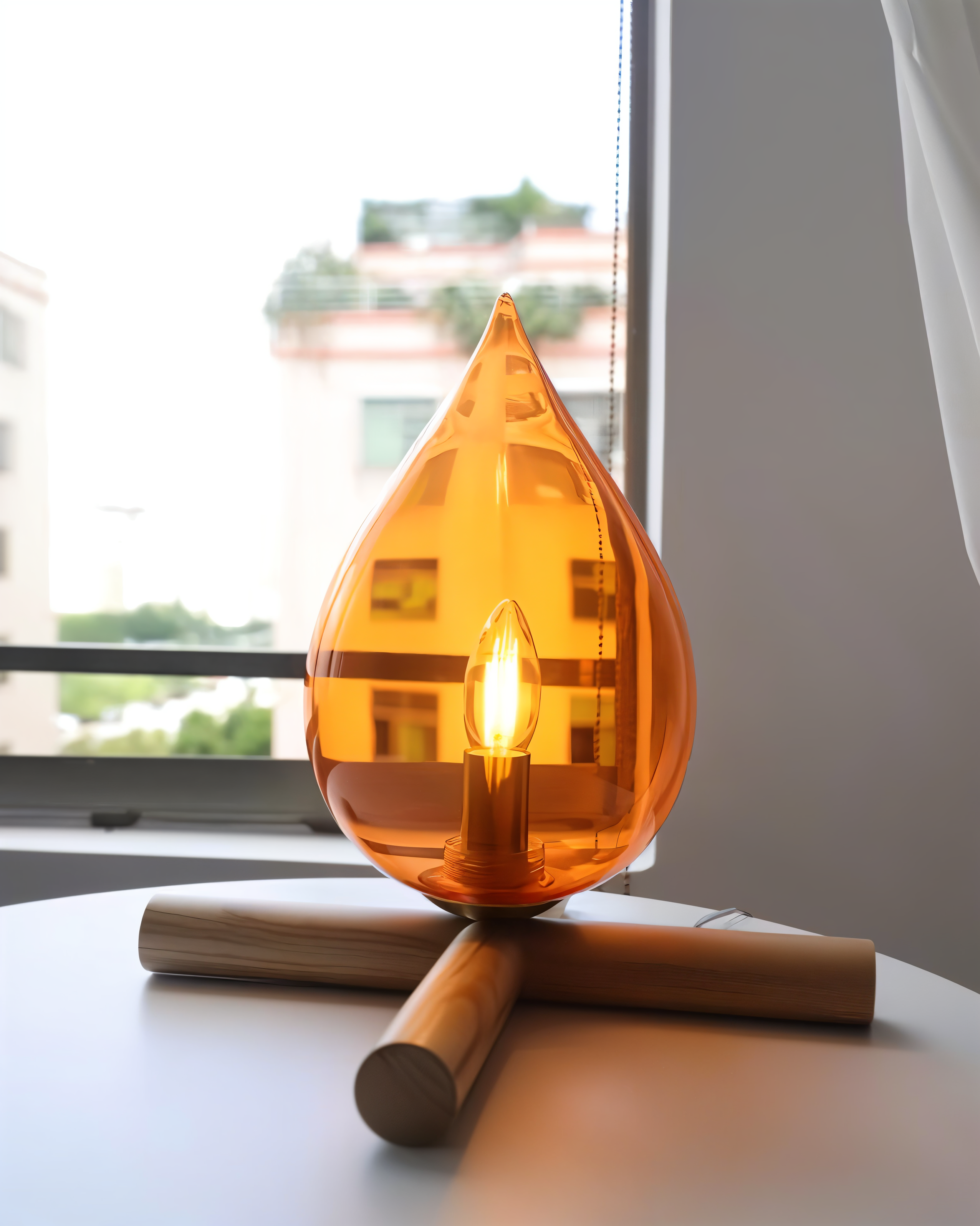 FireFlare Tischlampe - Lagerfeuer Flamme Lampe LED mit Holzsockel