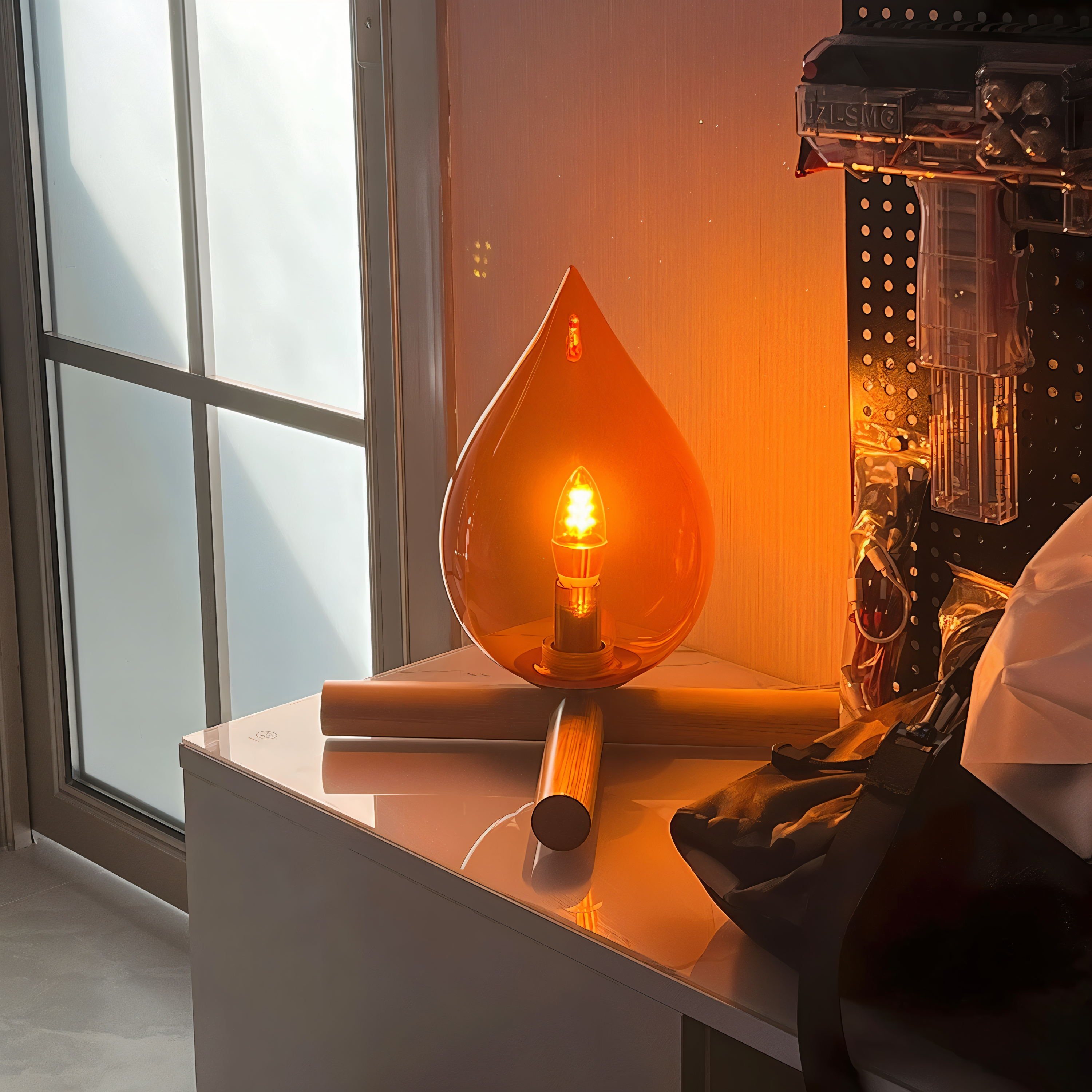 FireFlare Tischlampe - Lagerfeuer Flamme Lampe LED mit Holzsockel