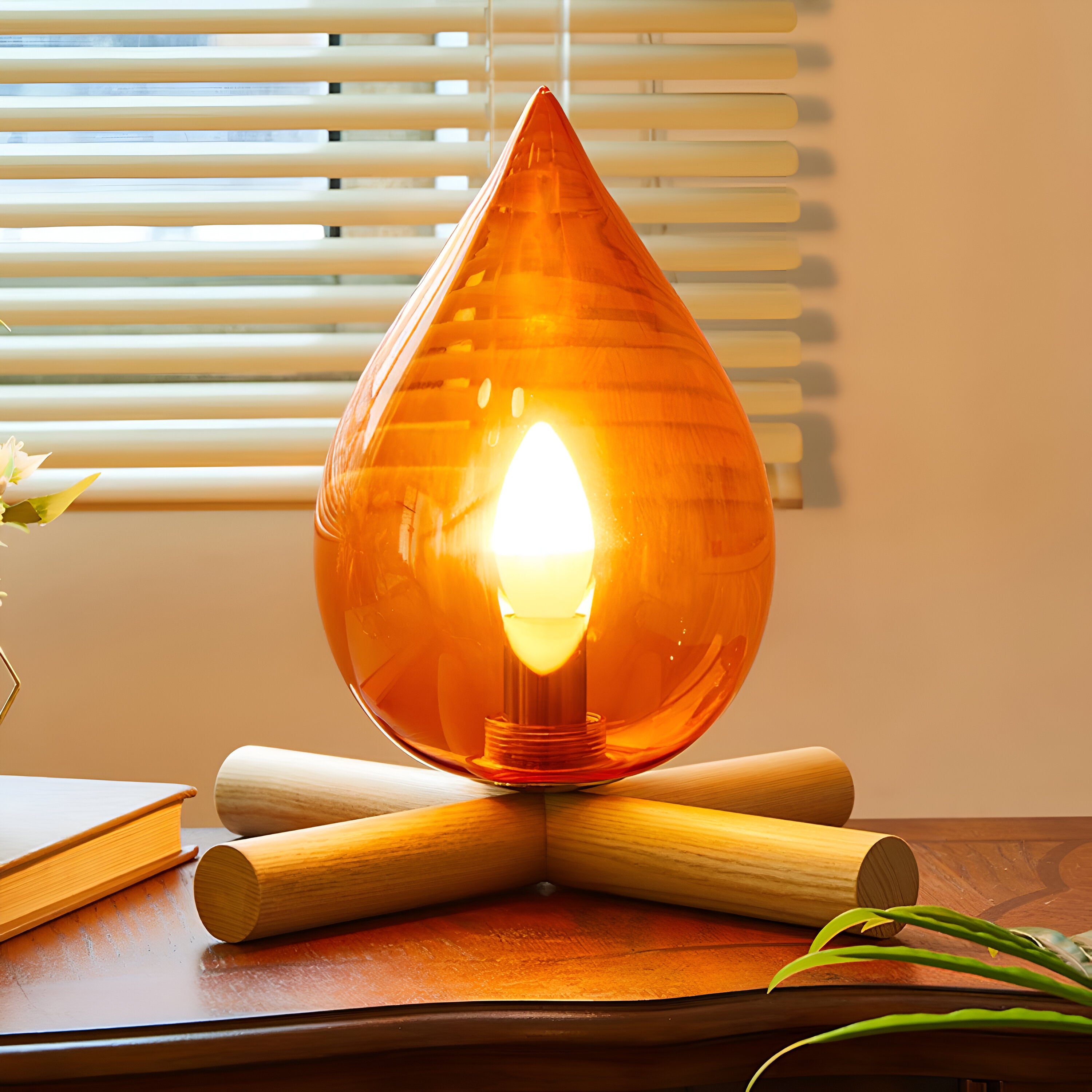 FireFlare Tischlampe - Lagerfeuer Flamme Lampe LED mit Holzsockel