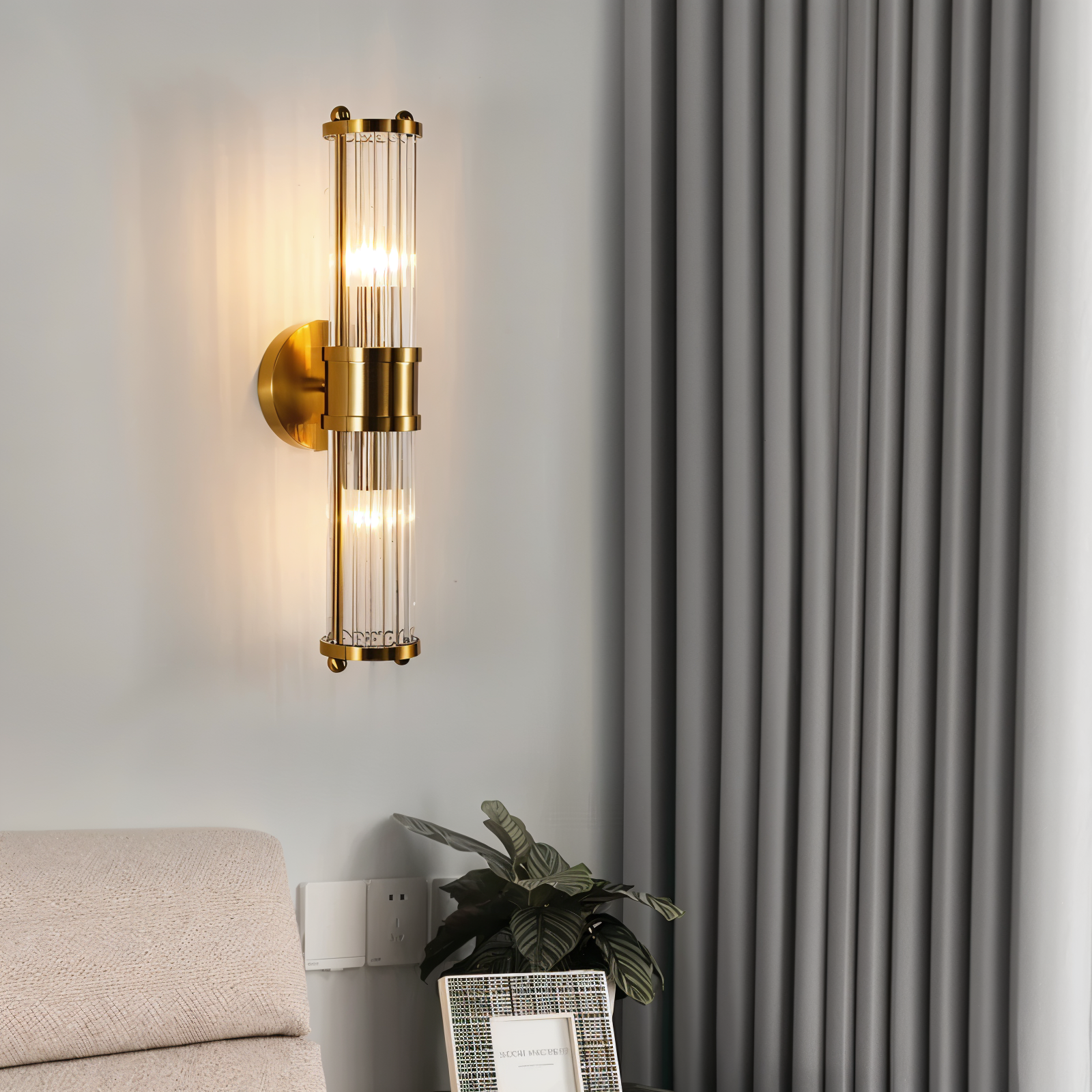 Luxuriöse Goldkristall Wandleuchte - Moderne Gerippte Wandlampe - E14 Wandleuchten LED