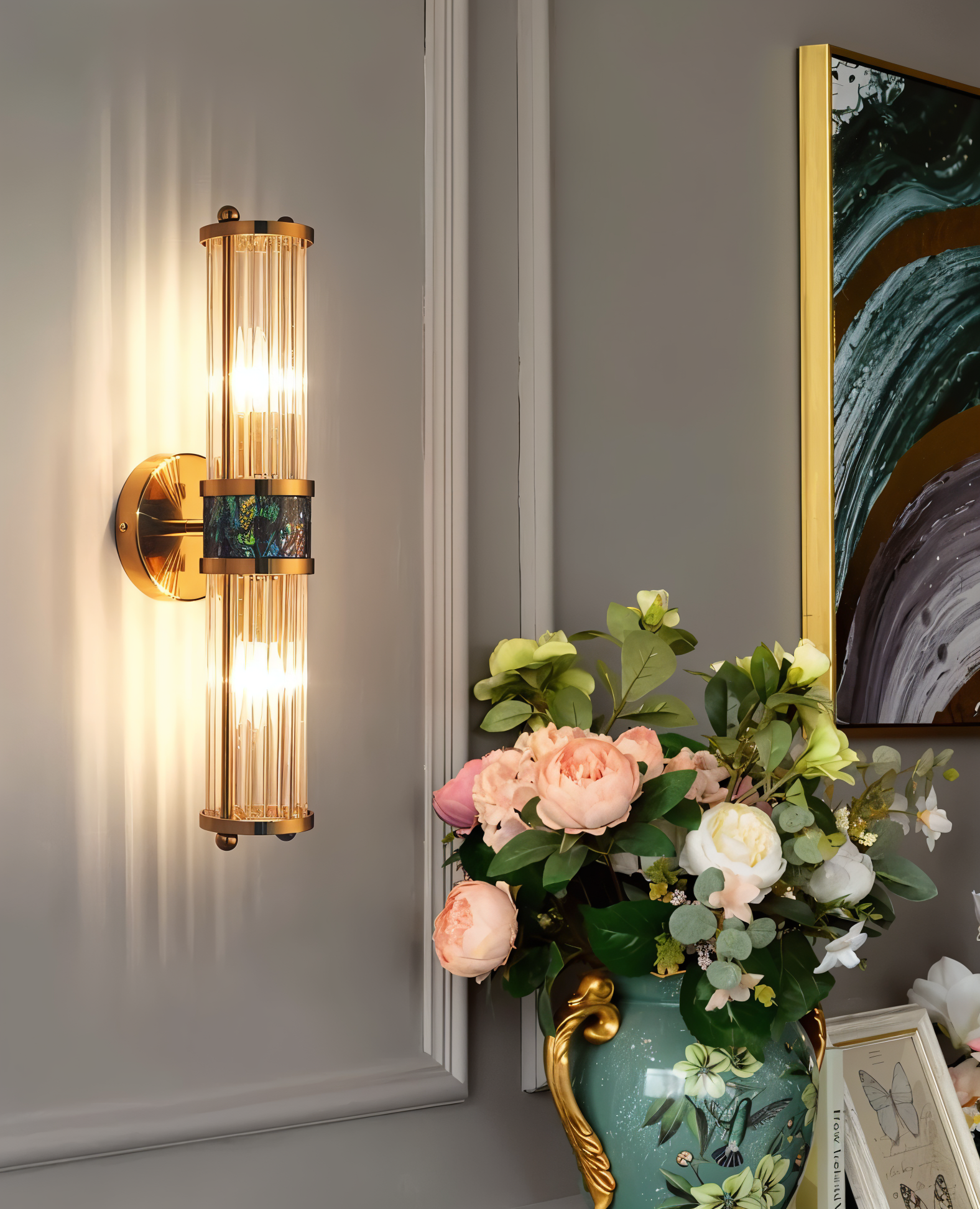 Luxuriöse Goldkristall Wandleuchte - Moderne Gerippte Wandlampe - E14 Wandleuchten LED