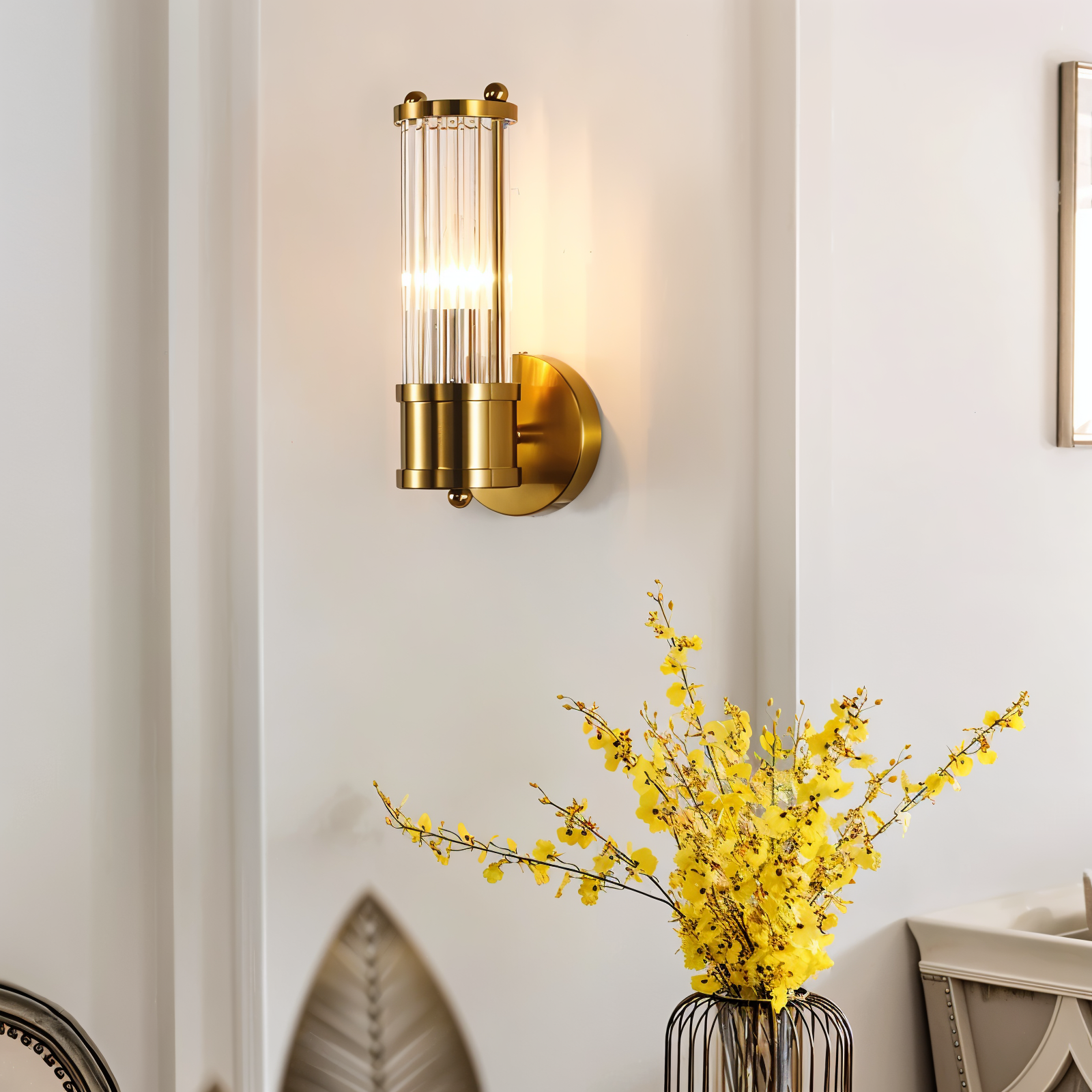 Luxuriöse Goldkristall Wandleuchte - Moderne Gerippte Wandlampe - E14 Wandleuchten LED