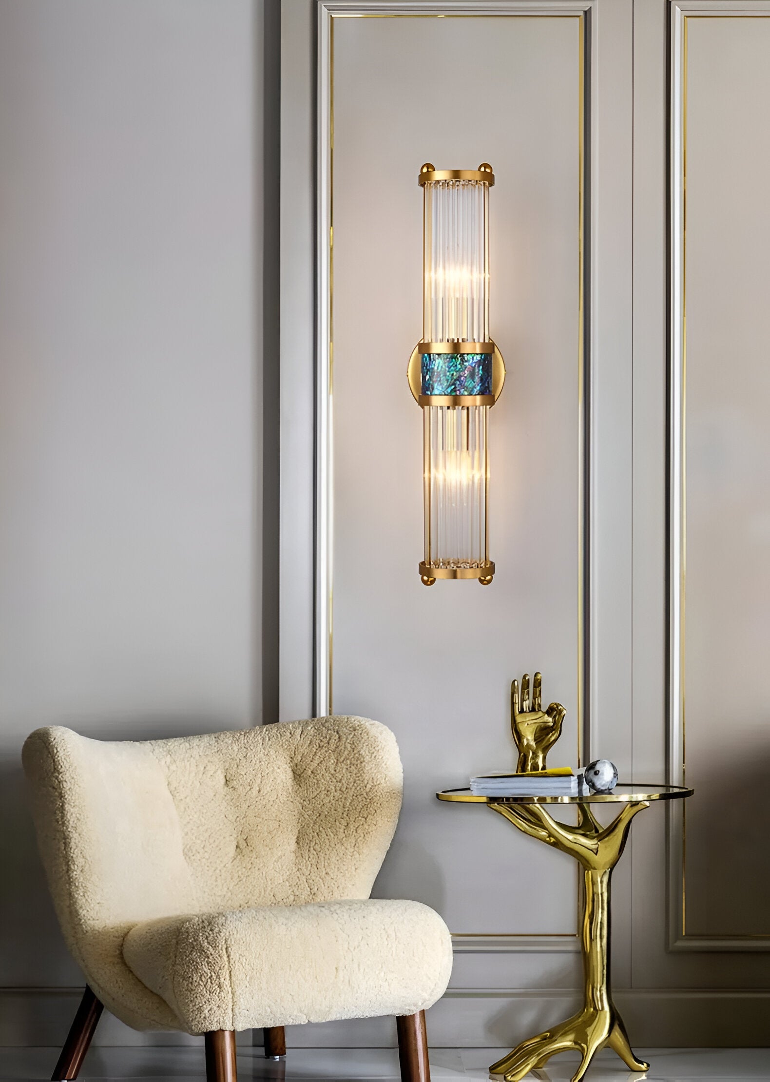 Luxuriöse Goldkristall Wandleuchte - Moderne Gerippte Wandlampe - E14 Wandleuchten LED