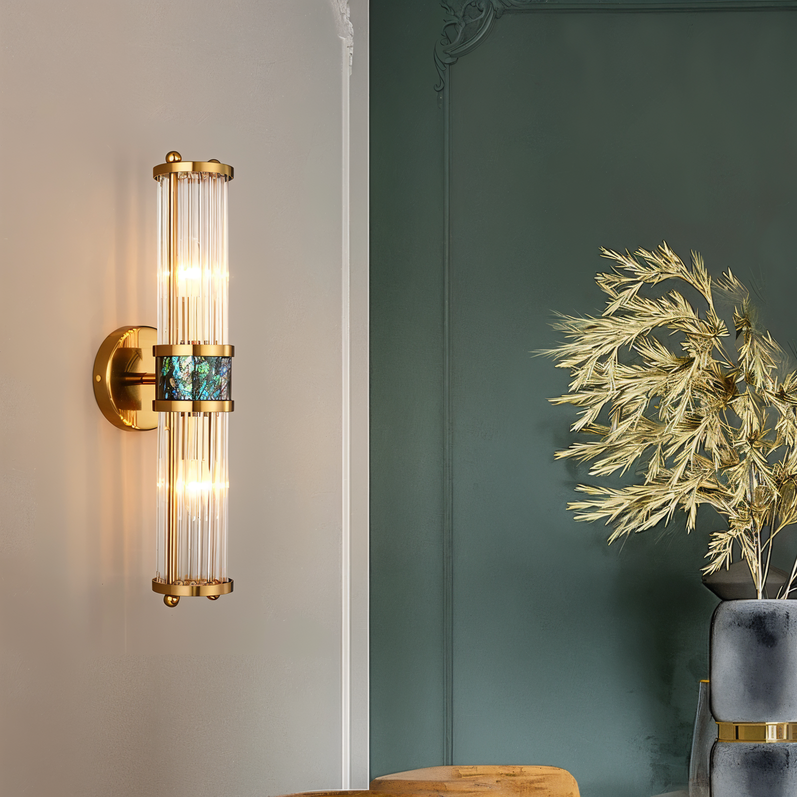 Luxuriöse Goldkristall Wandleuchte - Moderne Gerippte Wandlampe - E14 Wandleuchten LED