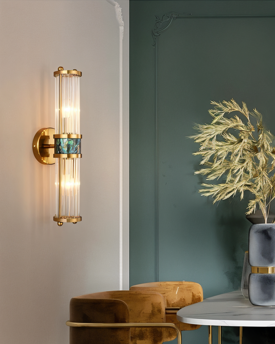Luxuriöse Goldkristall Wandleuchte - Moderne Gerippte Wandlampe - E14 Wandleuchten LED