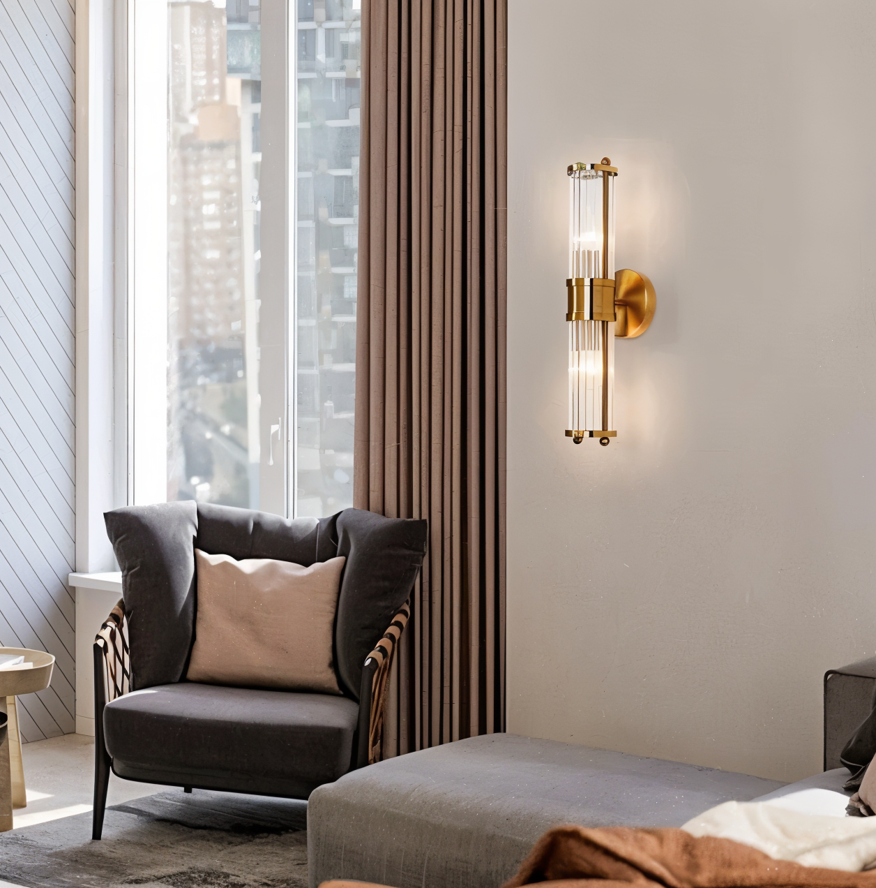 Luxuriöse Goldkristall Wandleuchte - Moderne Gerippte Wandlampe - E14 Wandleuchten LED