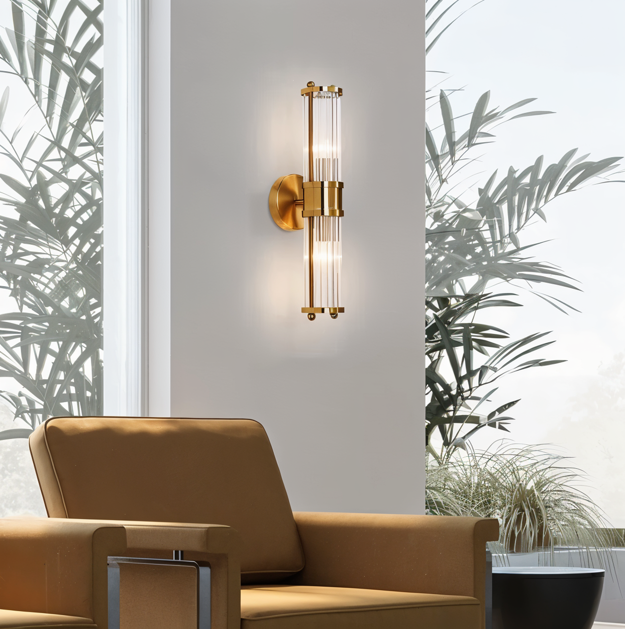 Luxuriöse Goldkristall Wandleuchte - Moderne Gerippte Wandlampe - E14 Wandleuchten LED