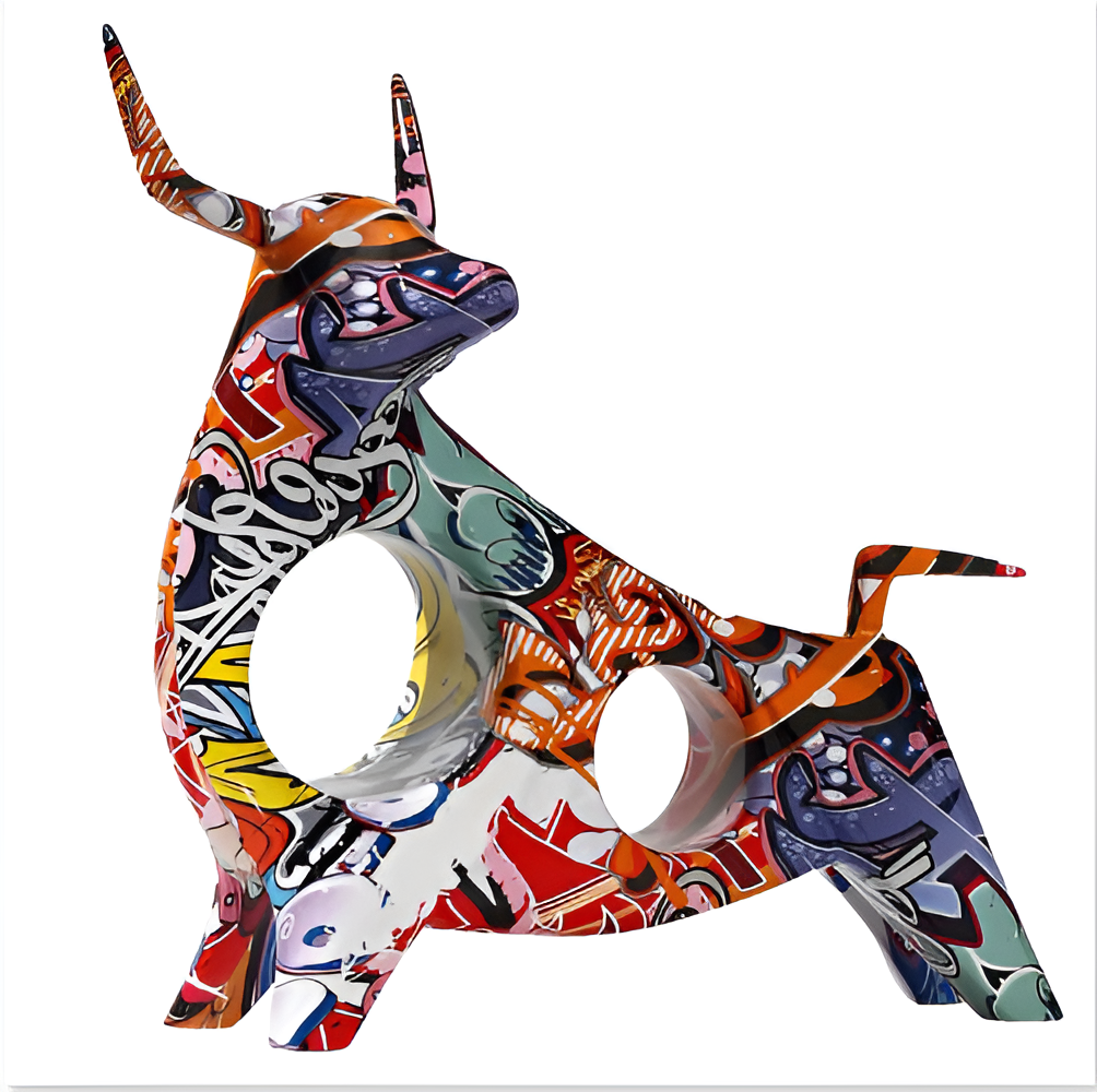 Graffiti Cow - Miniatur-Kuh-Statue, eine skurrile Ergänzung zur Schreibtischdekoration