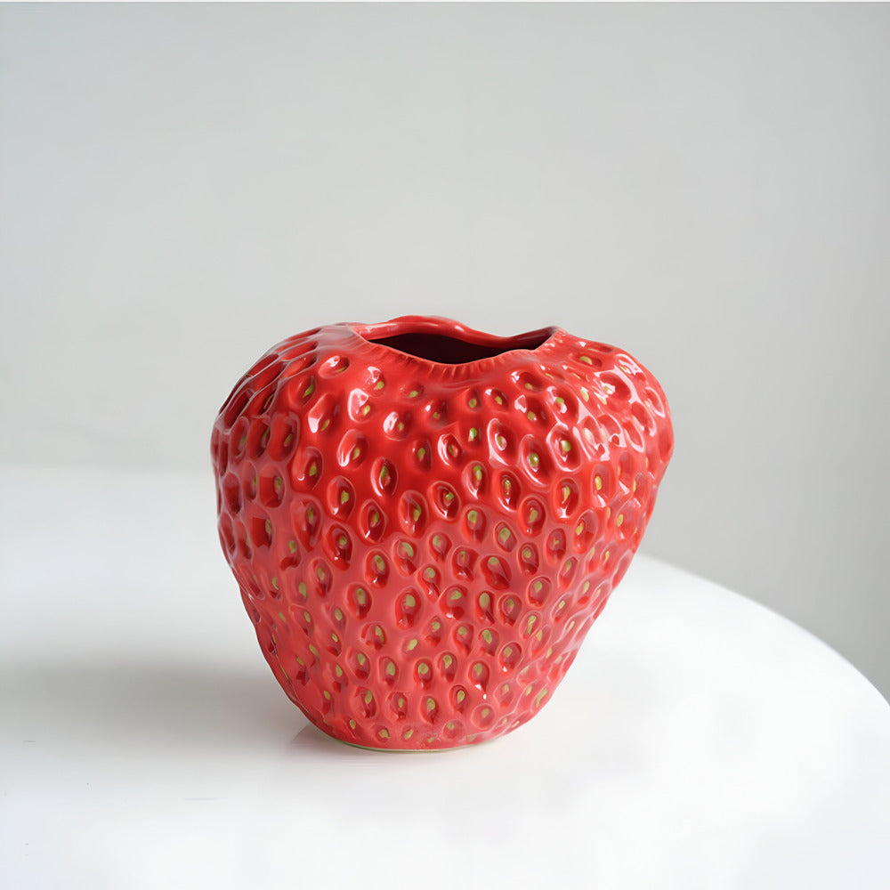Handgefertigte Erdbeer-Keramik-Blumenvase – Elegante Wohnkultur