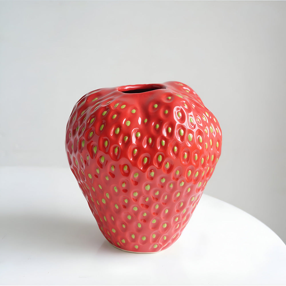 Handgefertigte Erdbeer-Keramik-Blumenvase – Elegante Wohnkultur