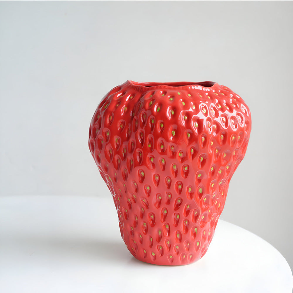 Handgefertigte Erdbeer-Keramik-Blumenvase – Elegante Wohnkultur