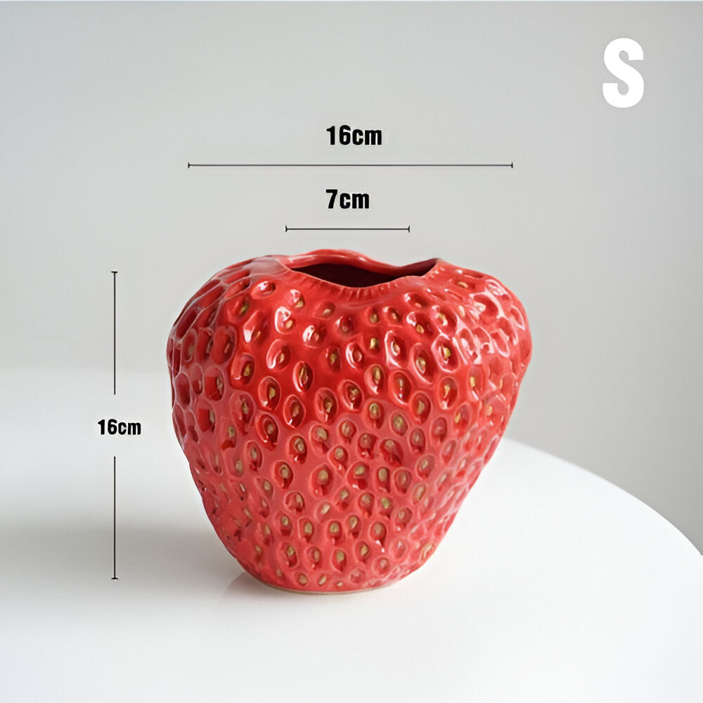 Handgefertigte Erdbeer-Keramik-Blumenvase – Elegante Wohnkultur