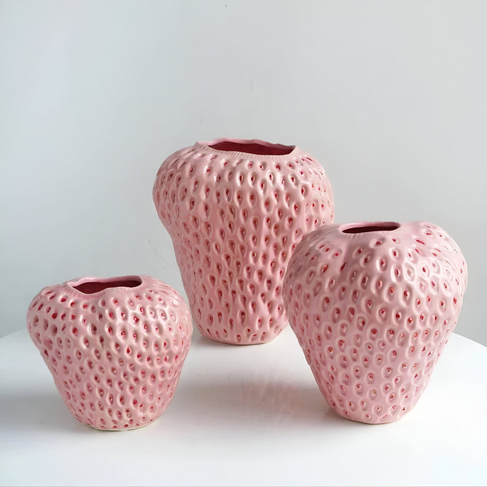 Handgefertigte Erdbeer-Keramik-Blumenvase – Elegante Wohnkultur