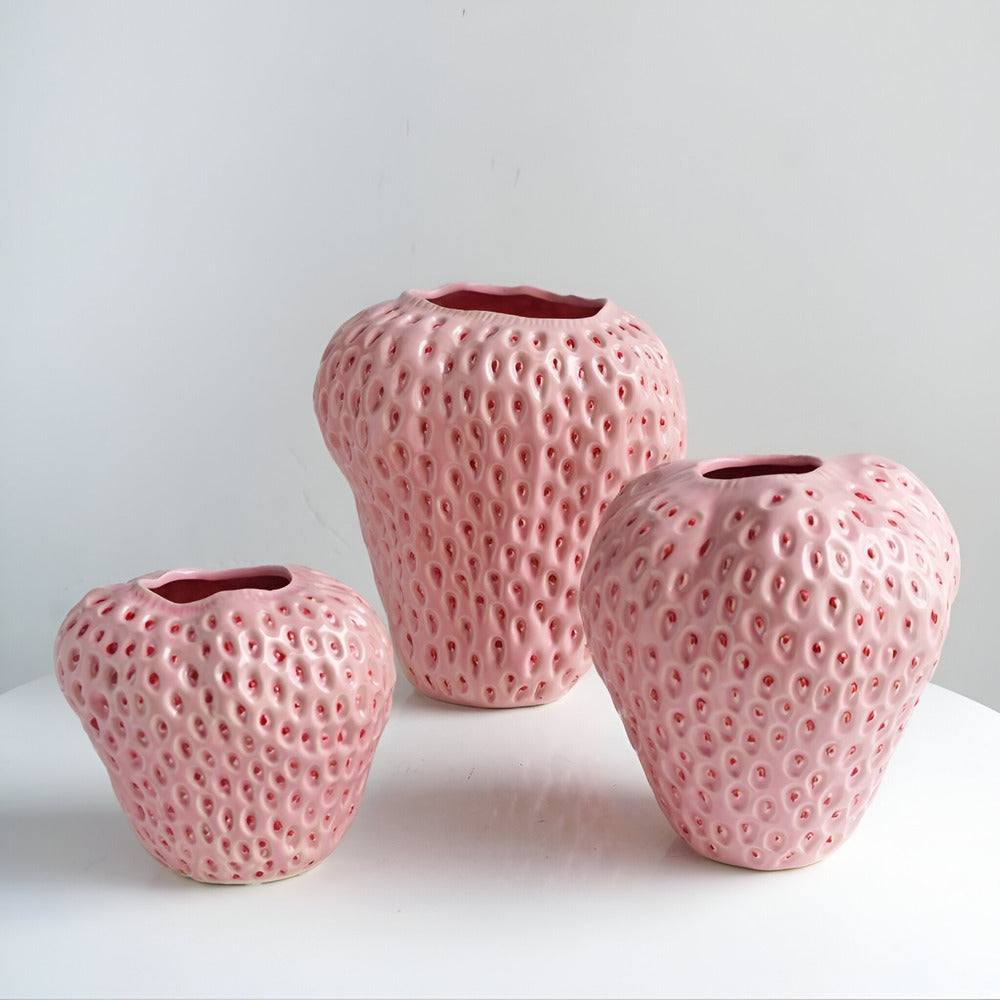 Handgefertigte Erdbeer-Keramik-Blumenvase – Elegante Wohnkultur
