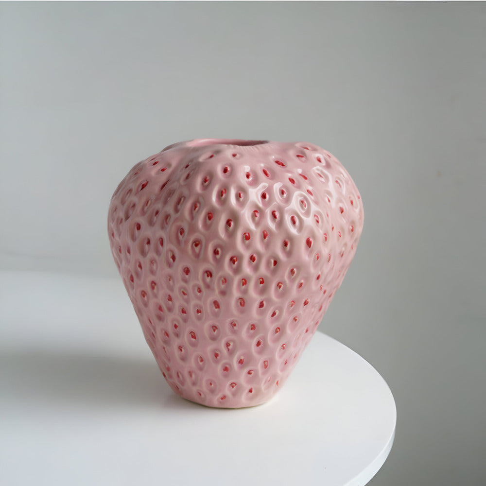 Handgefertigte Erdbeer-Keramik-Blumenvase – Elegante Wohnkultur