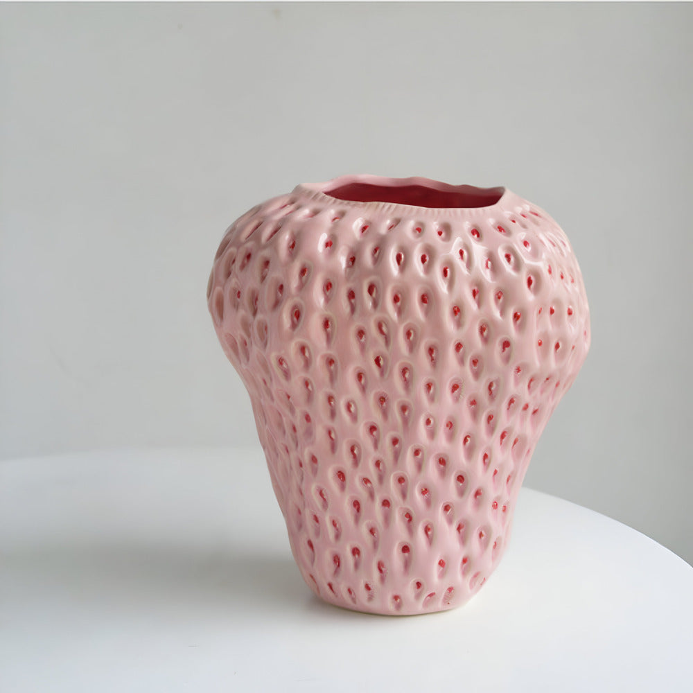 Handgefertigte Erdbeer-Keramik-Blumenvase – Elegante Wohnkultur