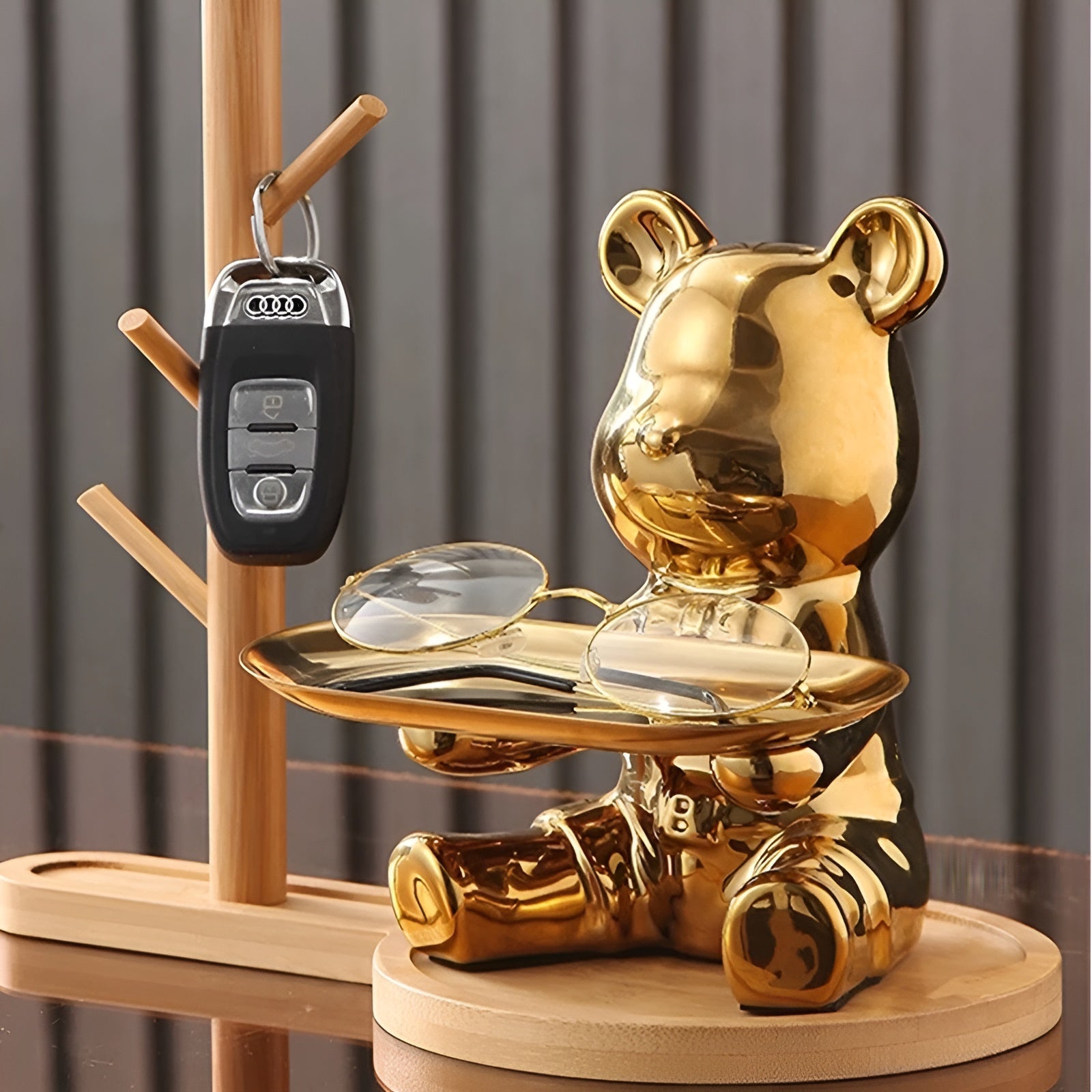 Happy Bear - Modernes Keramik Figurentablett für Luxuriöse Home Displays