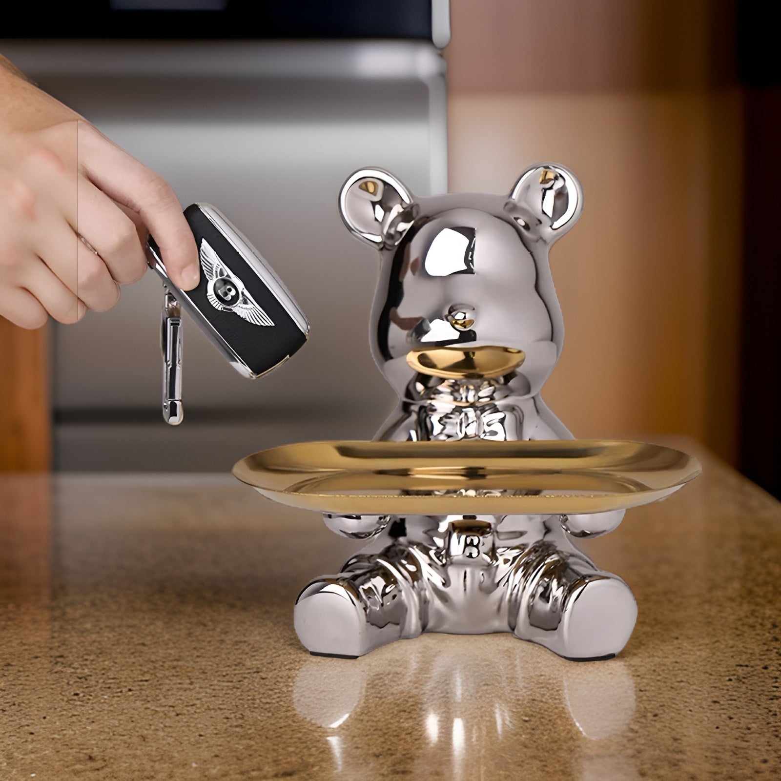 Happy Bear - Modernes Keramik Figurentablett für Luxuriöse Home Displays