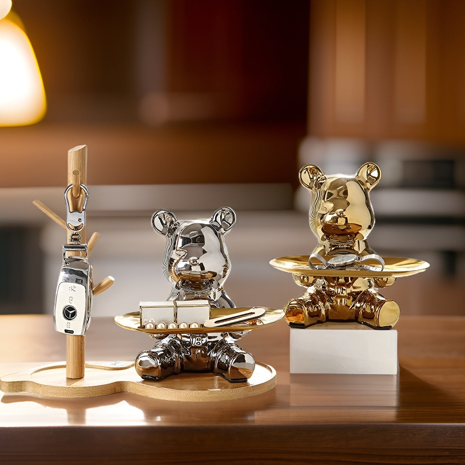 Happy Bear - Modernes Keramik Figurentablett für Luxuriöse Home Displays