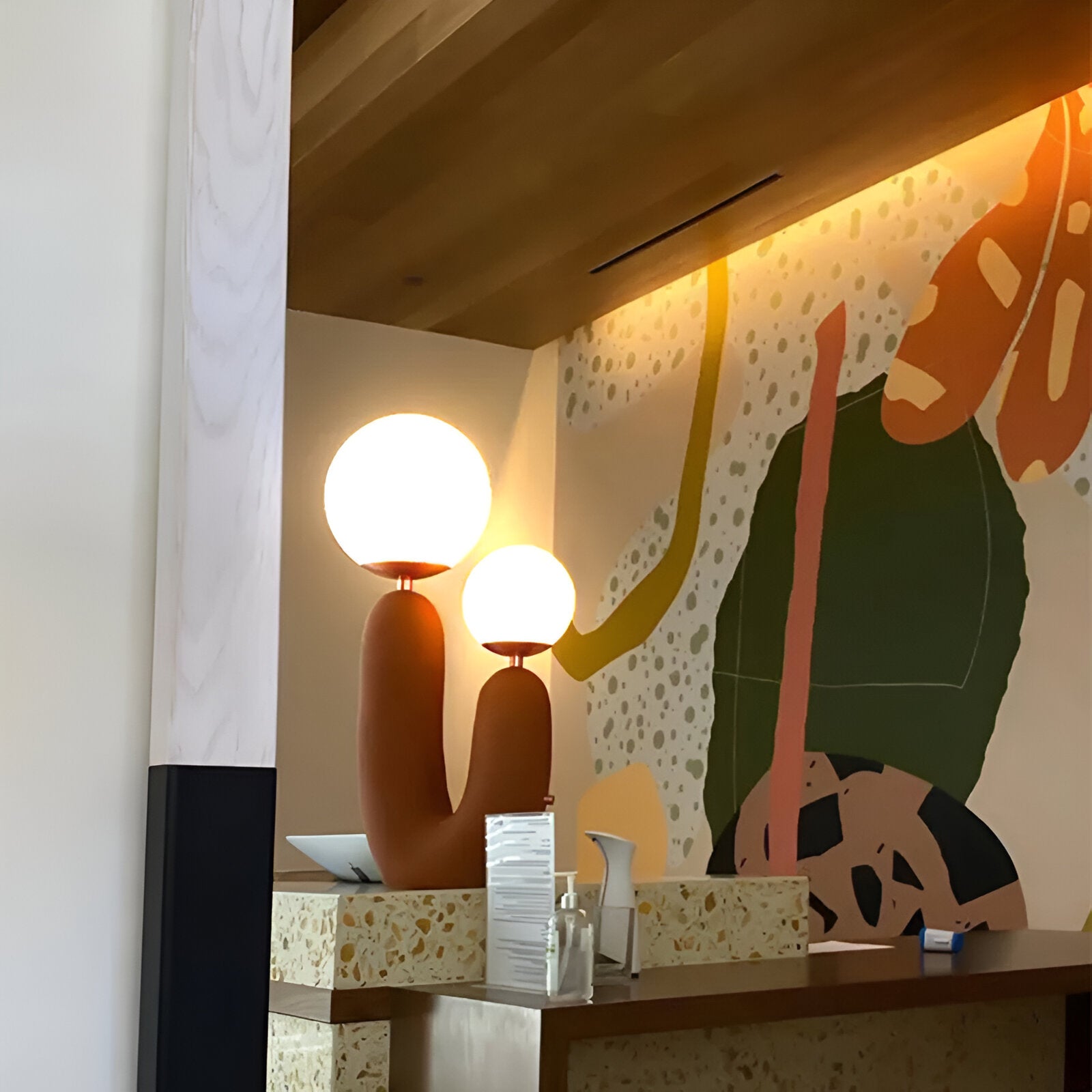 Harz U Tischlampe - Nordische Dual Glas Globus Tischleuchte - Kreative Kaktus Lampe