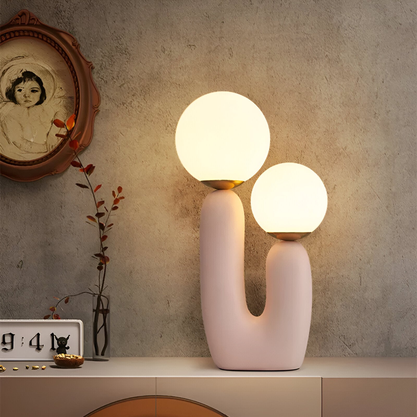 Harz U Tischlampe - Nordische Dual Glas Globus Tischleuchte - Kreative Kaktus Lampe