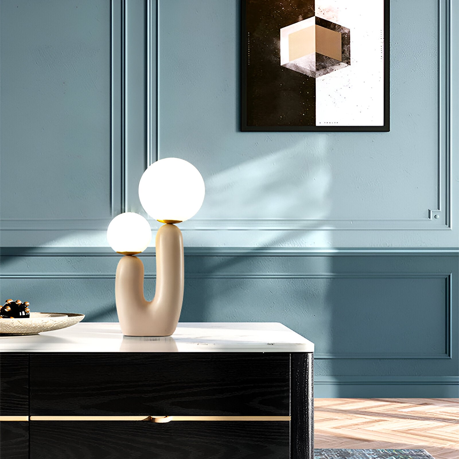 Harz U Tischlampe - Nordische Dual Glas Globus Tischleuchte - Kreative Kaktus Lampe