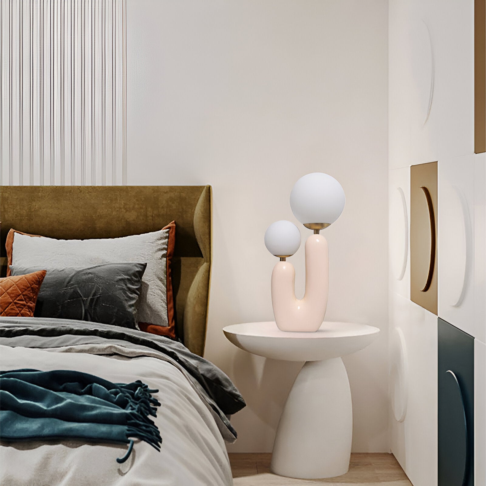 Harz U Tischlampe - Nordische Dual Glas Globus Tischleuchte - Kreative Kaktus Lampe