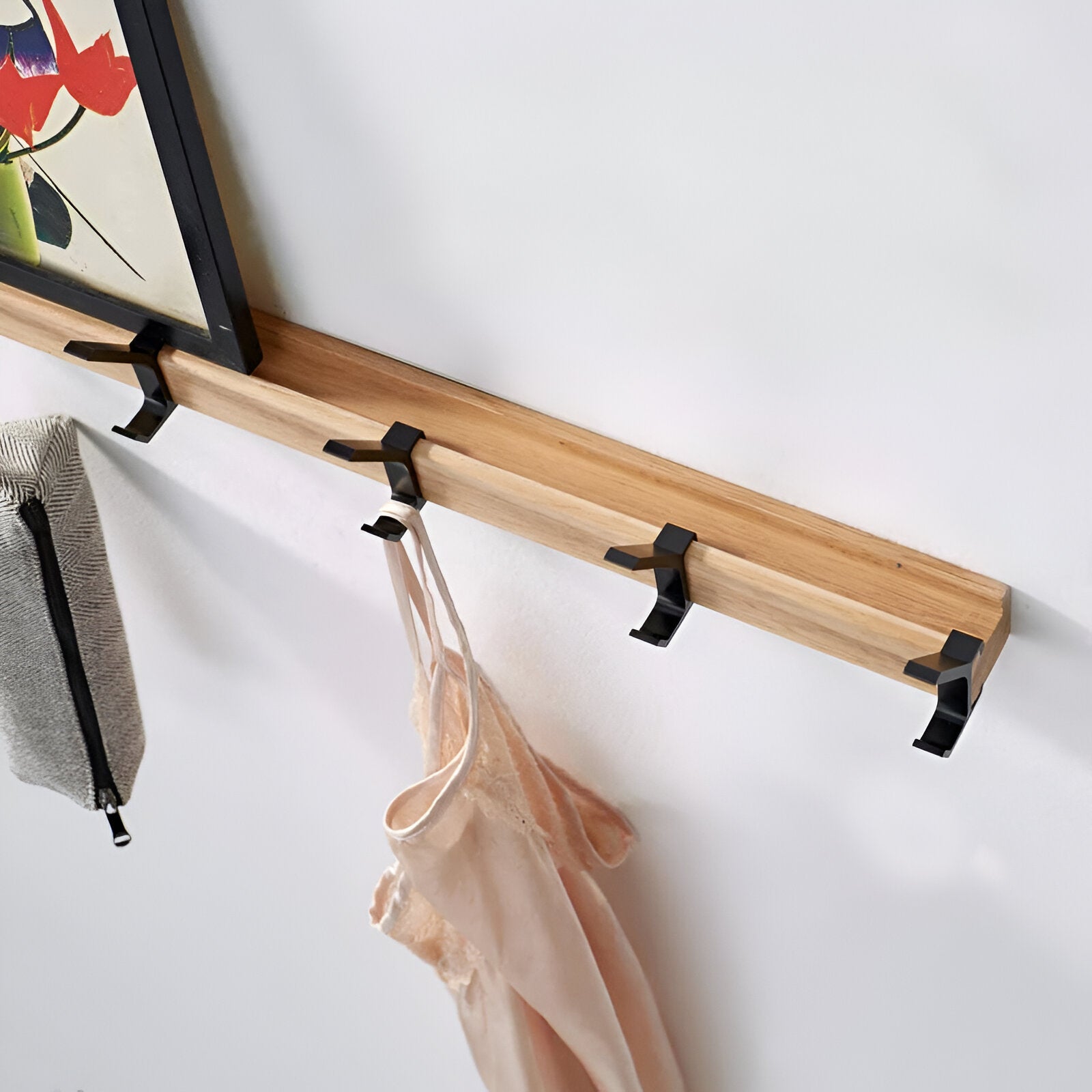 HookMov Kleiderständer - Multifunktionaler Wandhalter aus Holz mit Aluminiumhaken