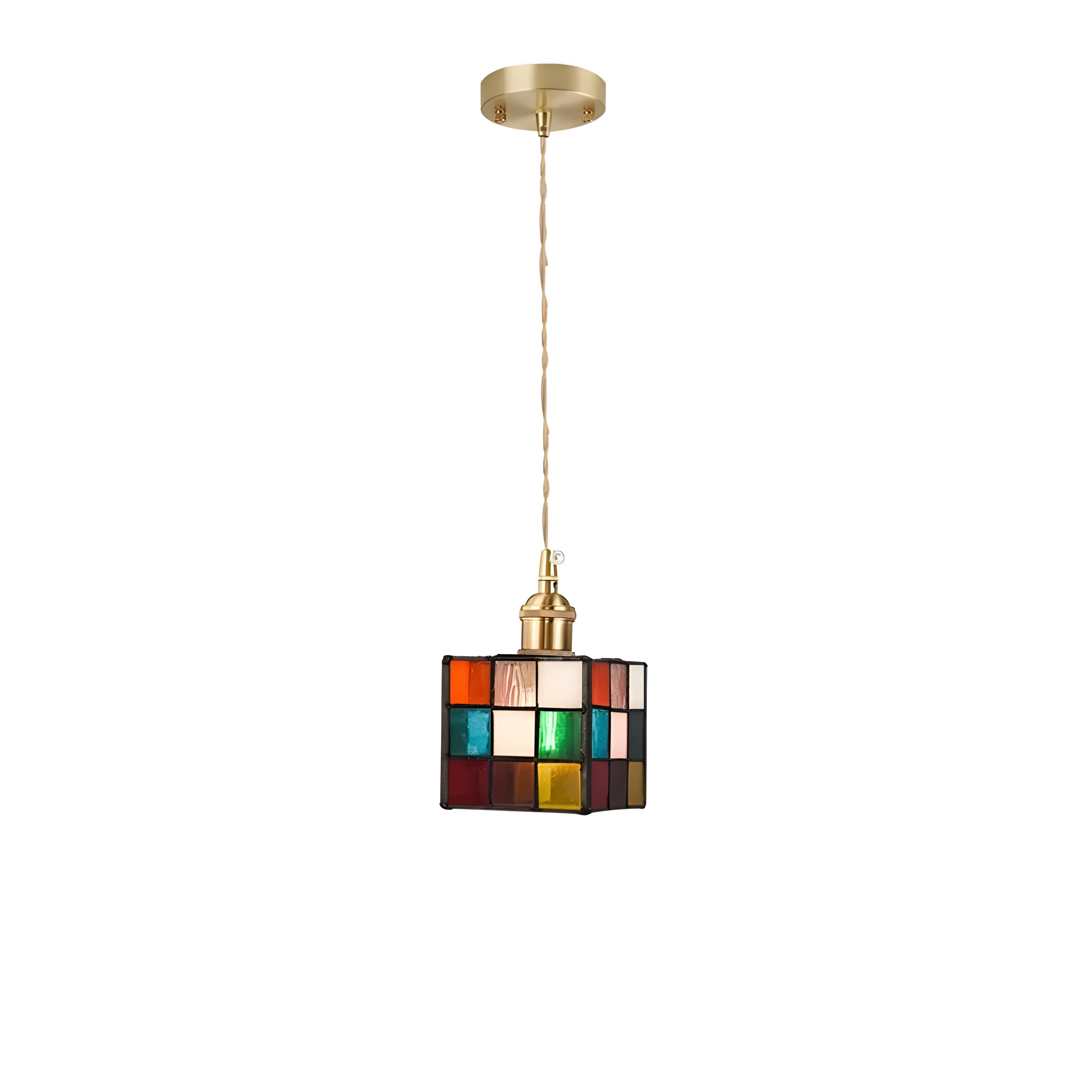IllumaStyle Japanische Pendelleuchte - Retro Geometrische Kupfer Glas Hängelampe