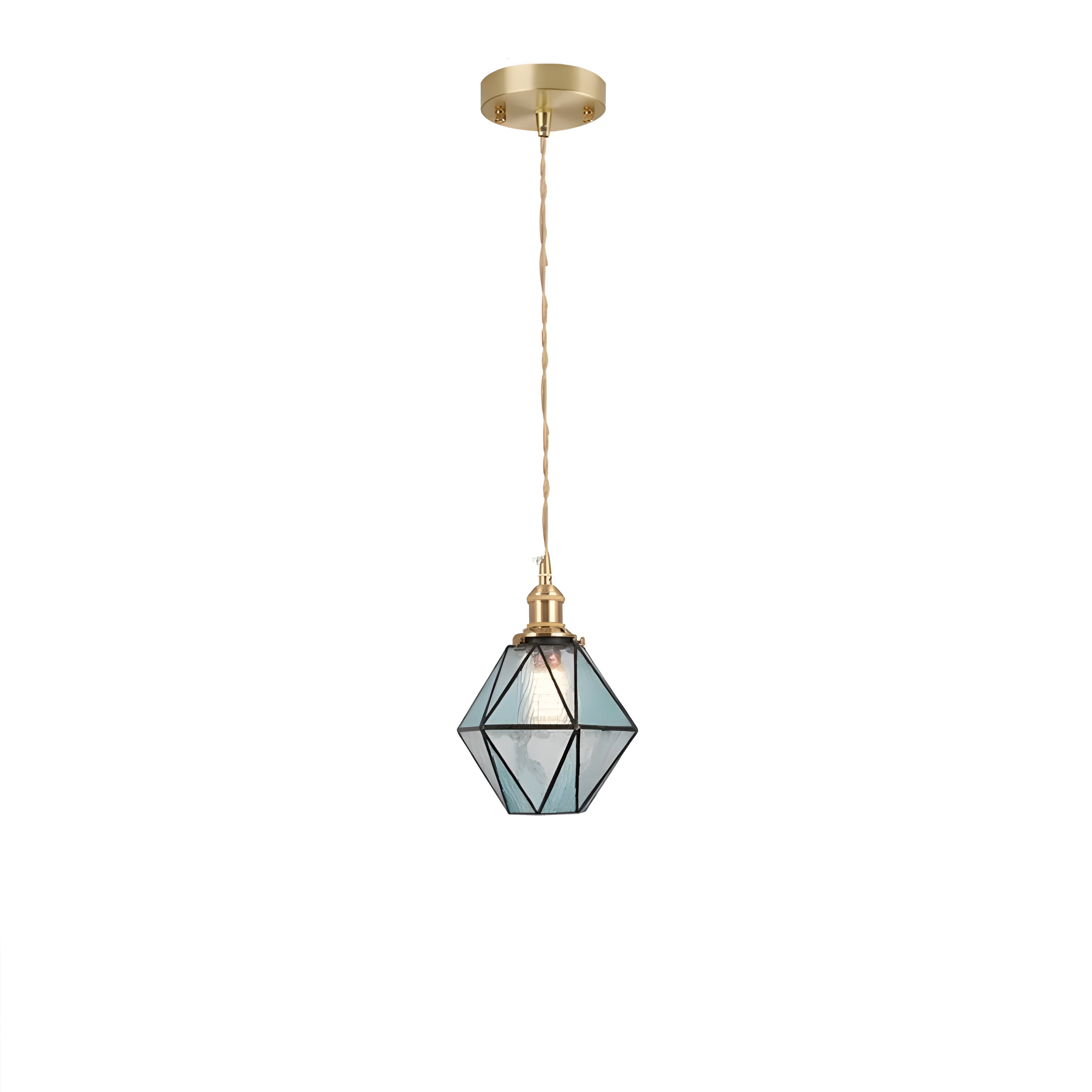 IllumaStyle Japanische Pendelleuchte - Retro Geometrische Kupfer Glas Hängelampe