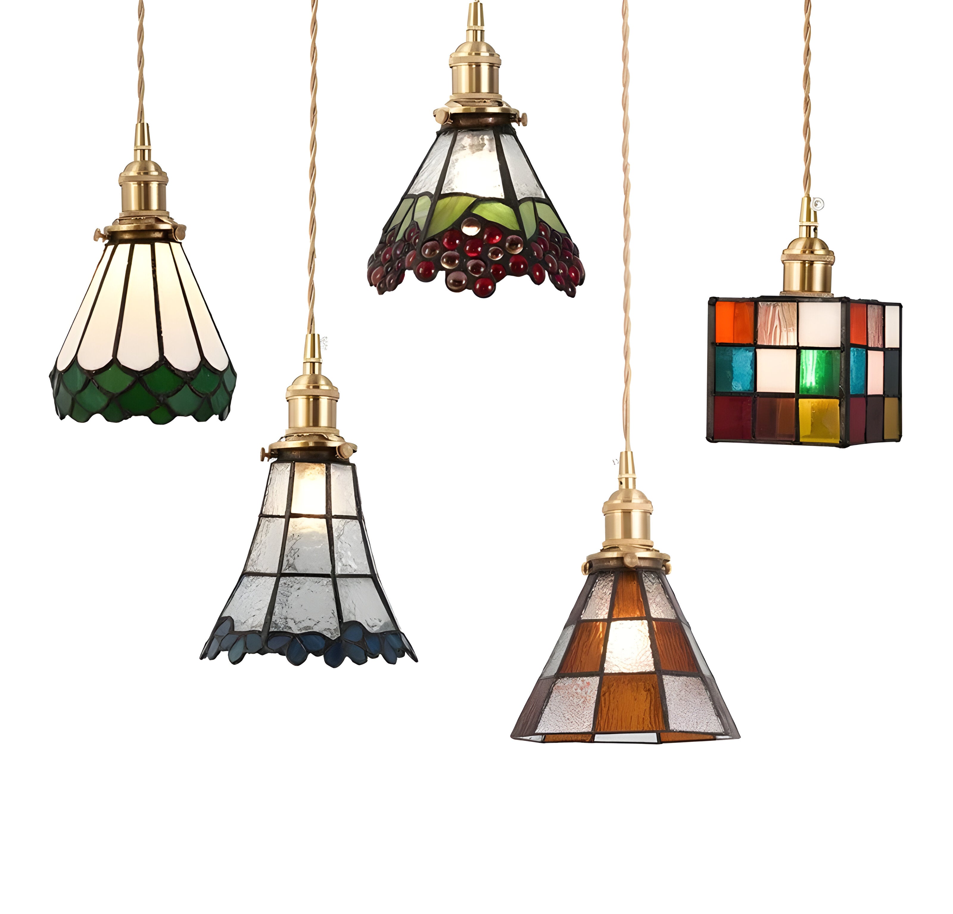 IllumaStyle Japanische Pendelleuchte - Retro Geometrische Kupfer Glas Hängelampe