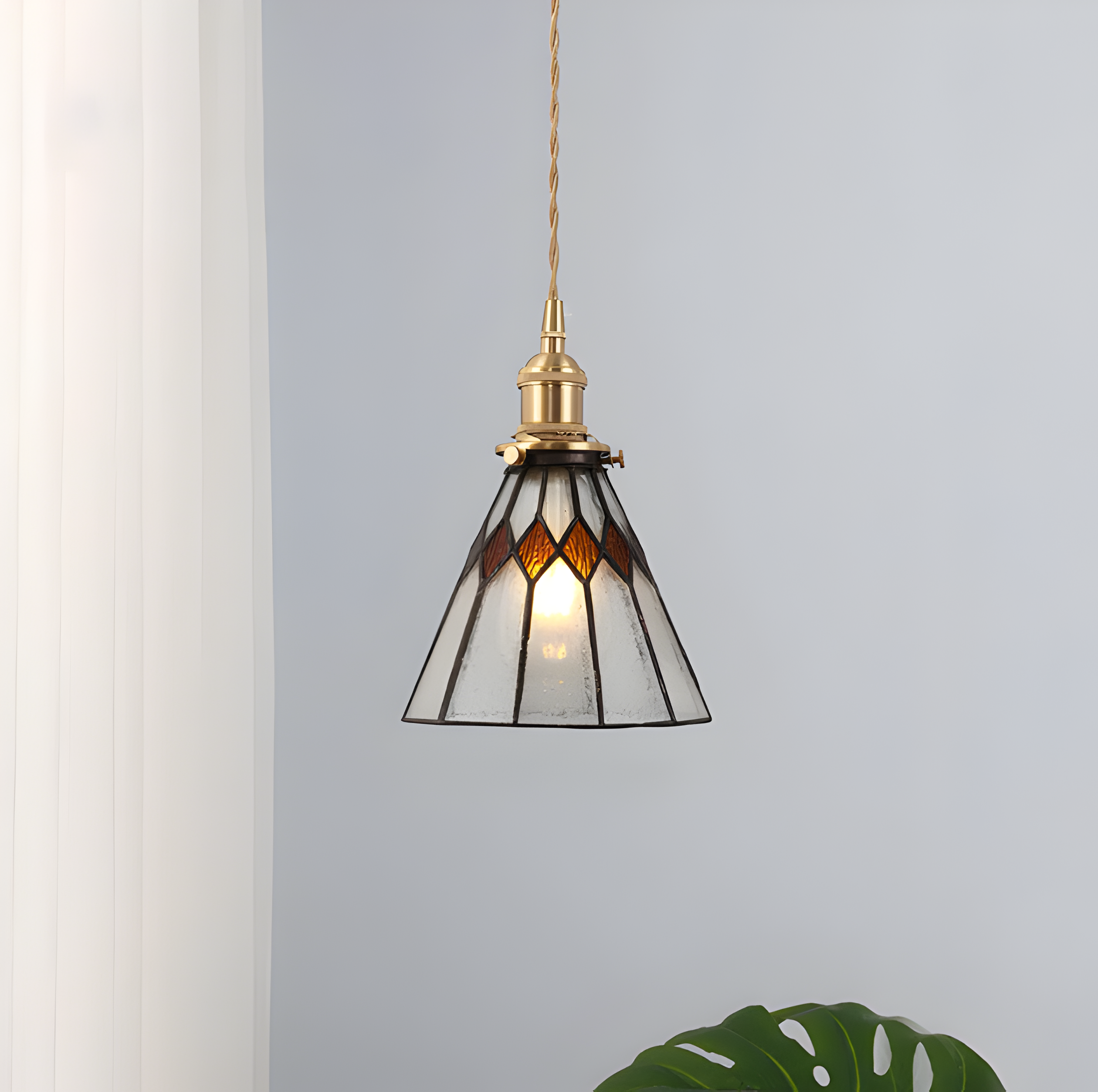 IllumaStyle Japanische Pendelleuchte - Retro Geometrische Kupfer Glas Hängelampe