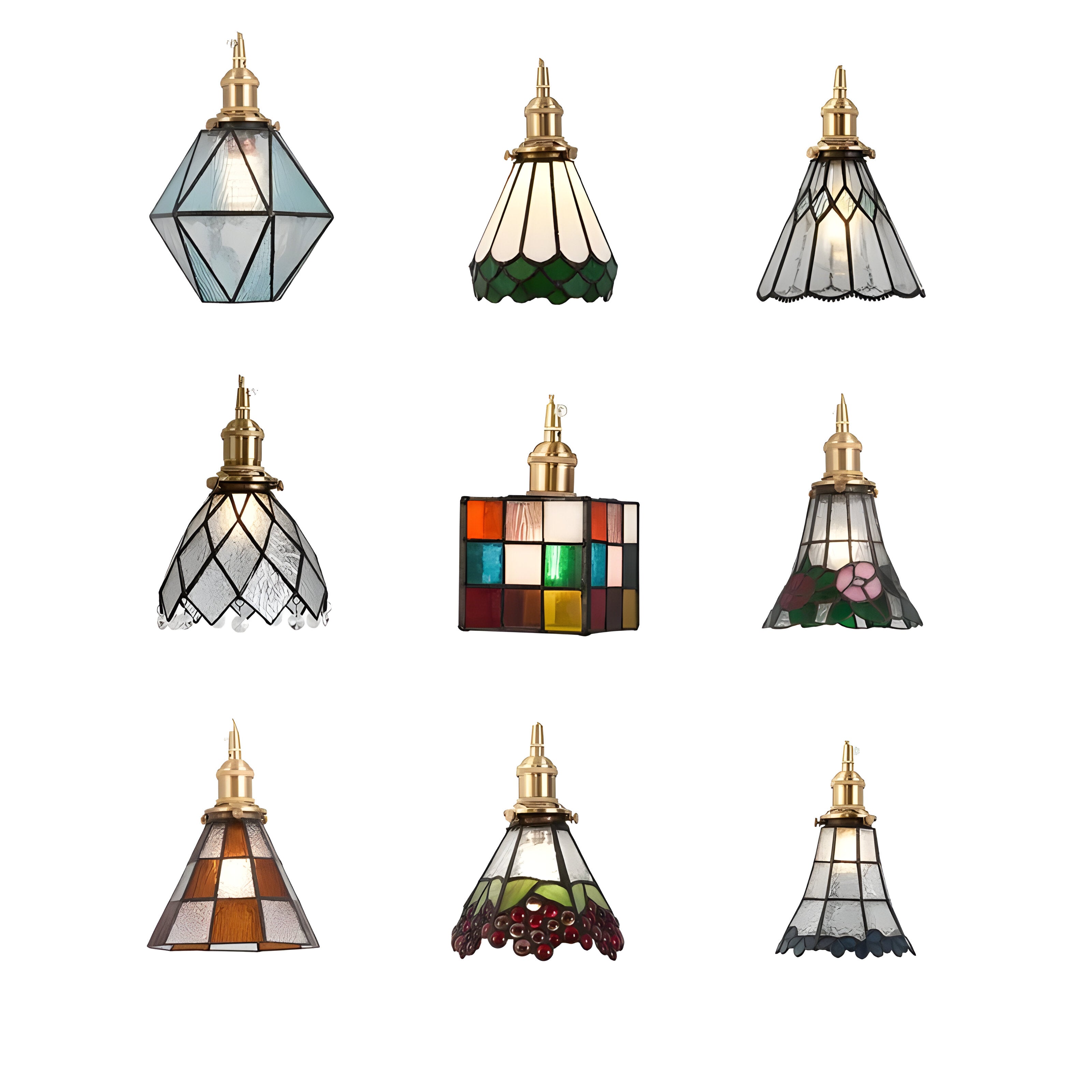 IllumaStyle Japanische Pendelleuchte - Retro Geometrische Kupfer Glas Hängelampe