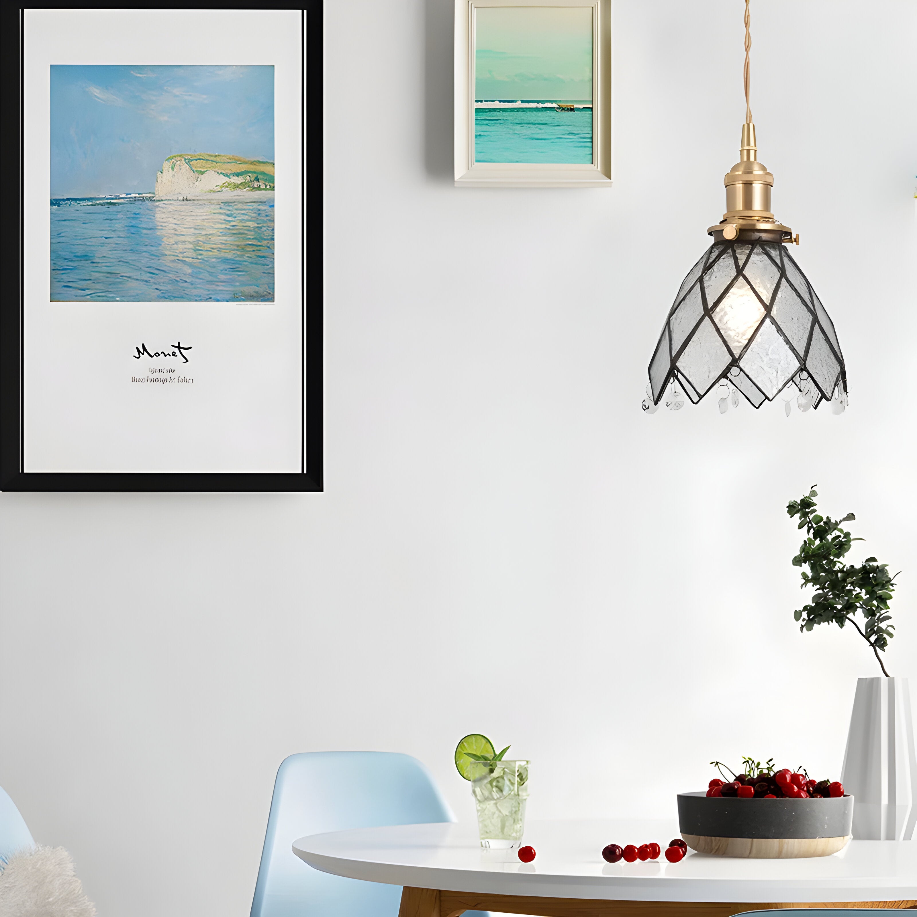IllumaStyle Japanische Pendelleuchte - Retro Geometrische Kupfer Glas Hängelampe