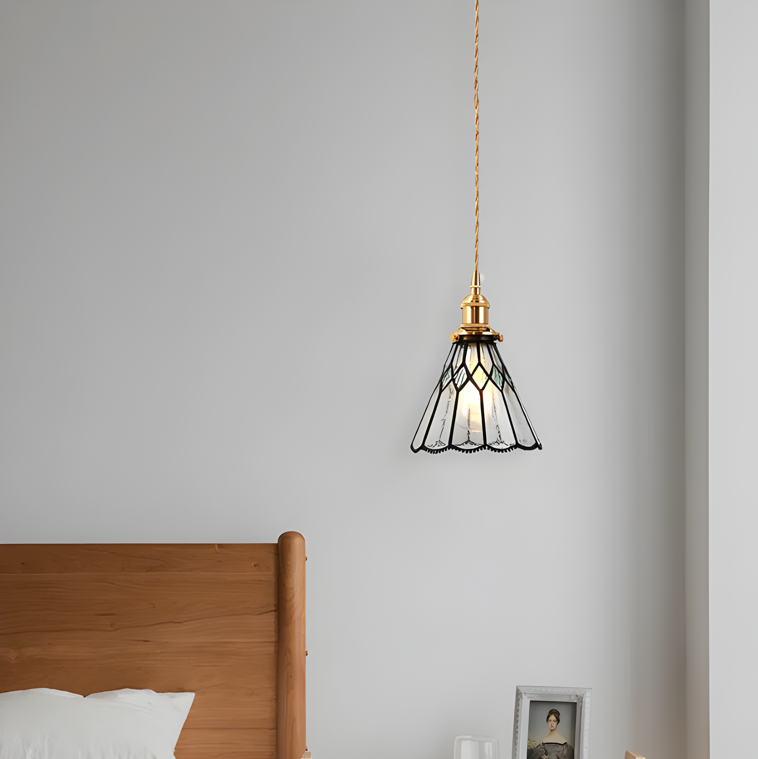 IllumaStyle Japanische Pendelleuchte - Retro Geometrische Kupfer Glas Hängelampe