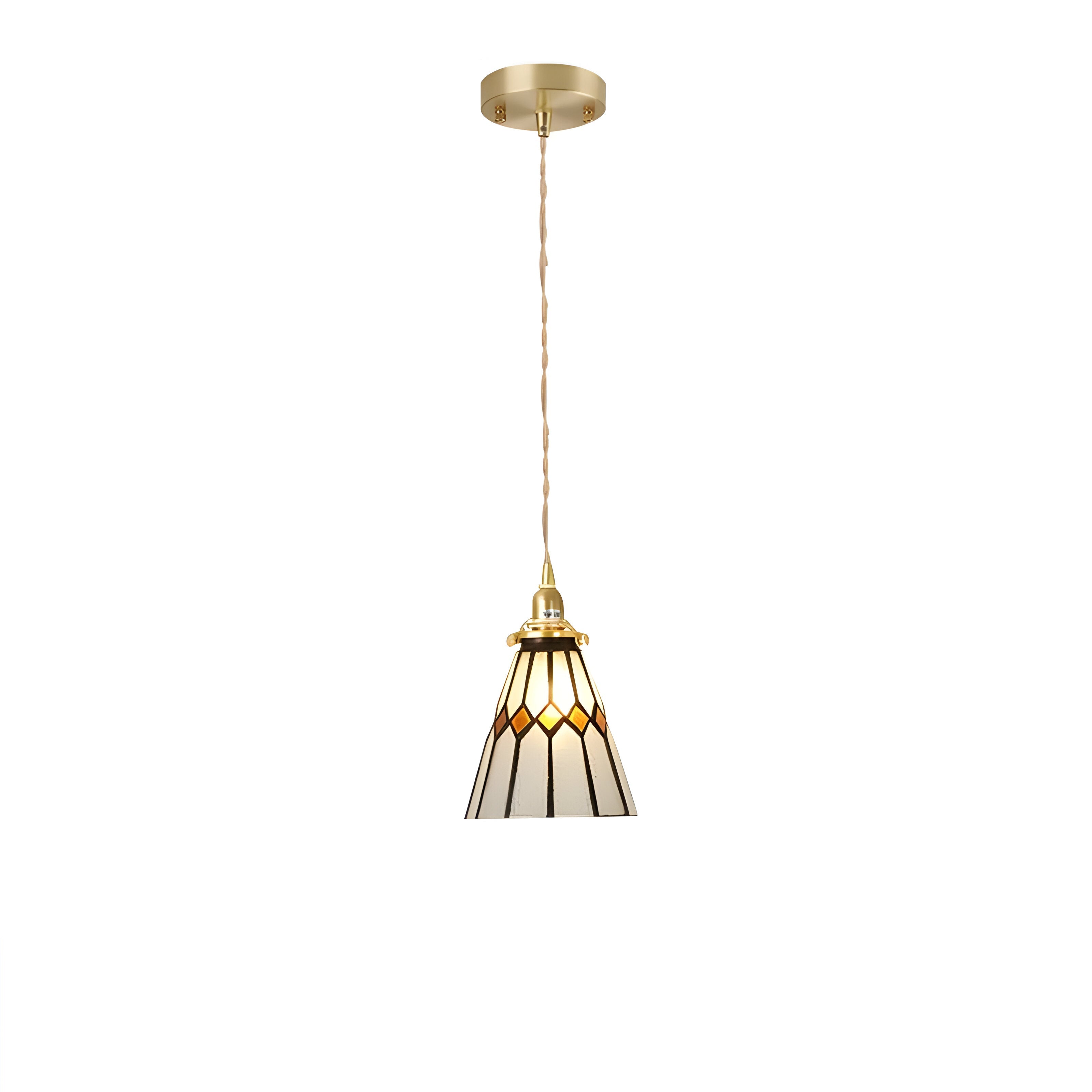 IllumaStyle Japanische Pendelleuchte - Retro Geometrische Kupfer Glas Hängelampe
