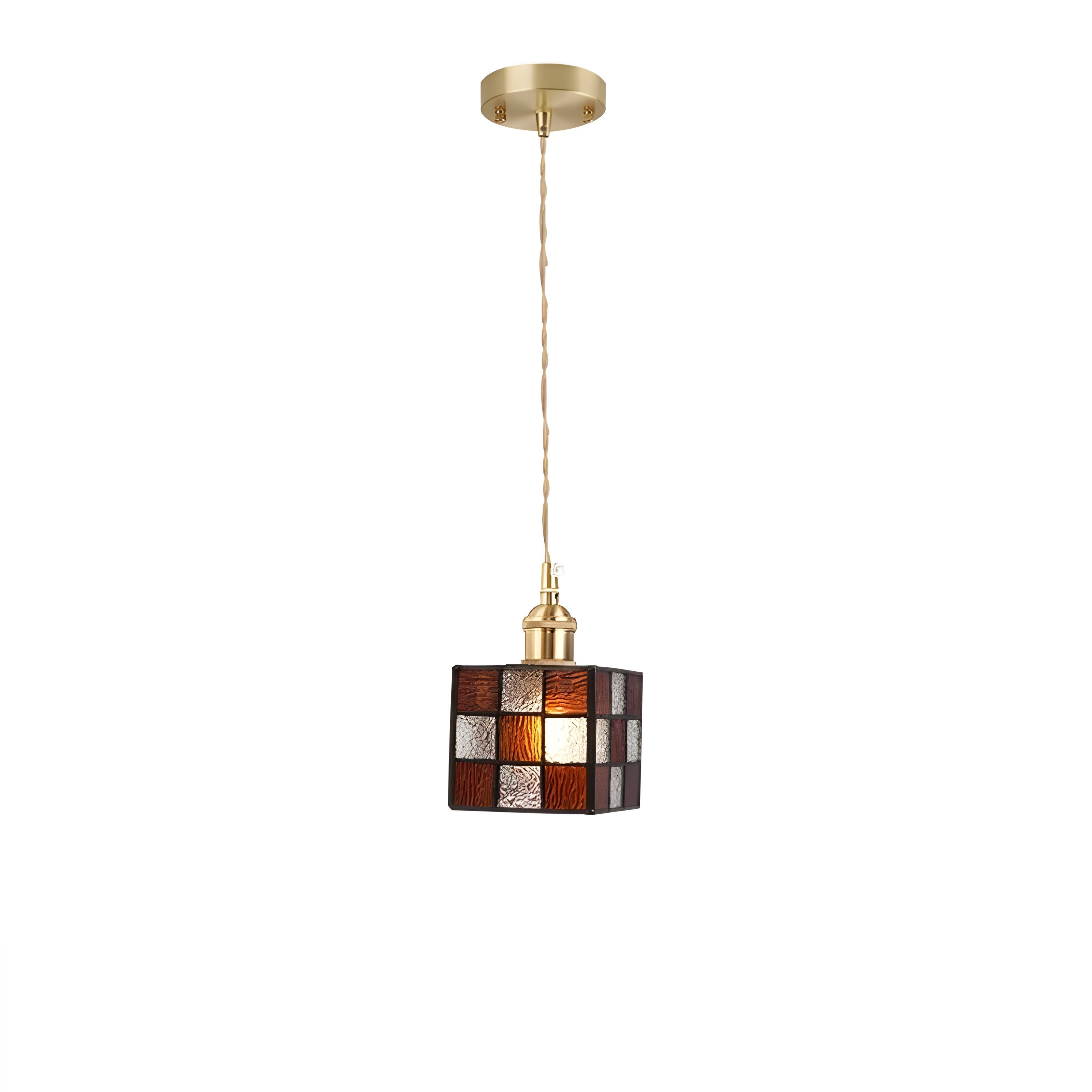 IllumaStyle Japanische Pendelleuchte - Retro Geometrische Kupfer Glas Hängelampe