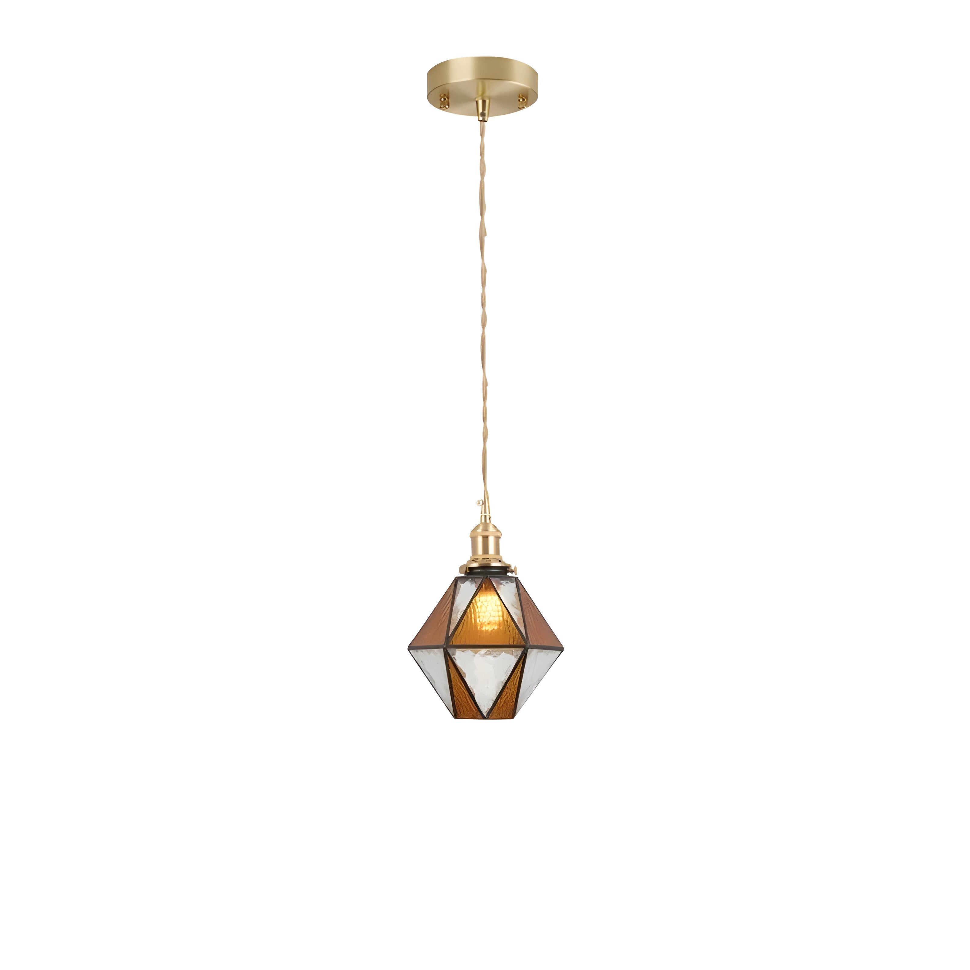 IllumaStyle Japanische Pendelleuchte - Retro Geometrische Kupfer Glas Hängelampe