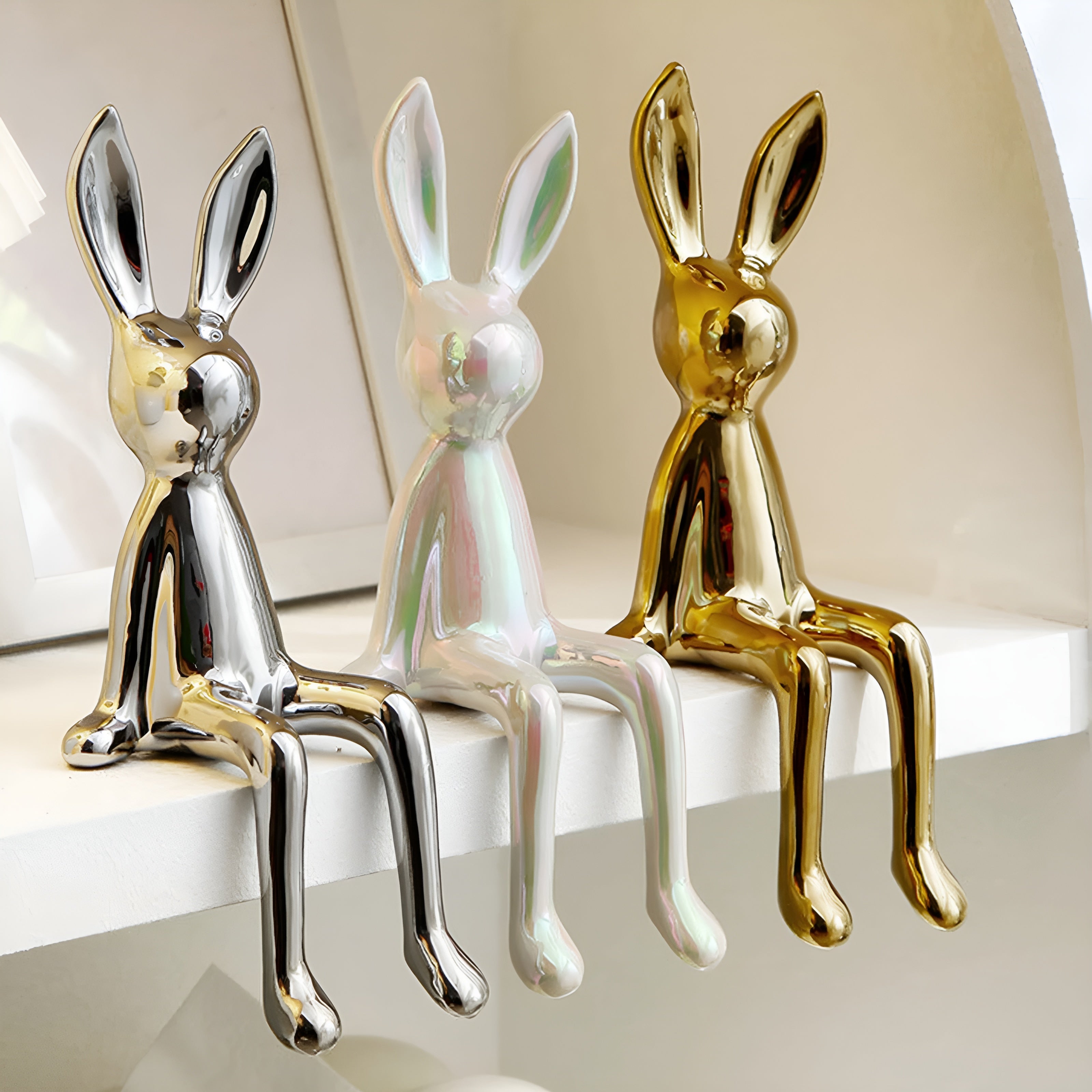 Keramik Kaninchen - Glänzende Gold Kaninchen Statue Regal Ornament