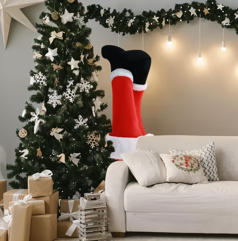 Kickin' Santa - Kreativer Weihnachtsmann Plüschbeine Christbaumschmuck