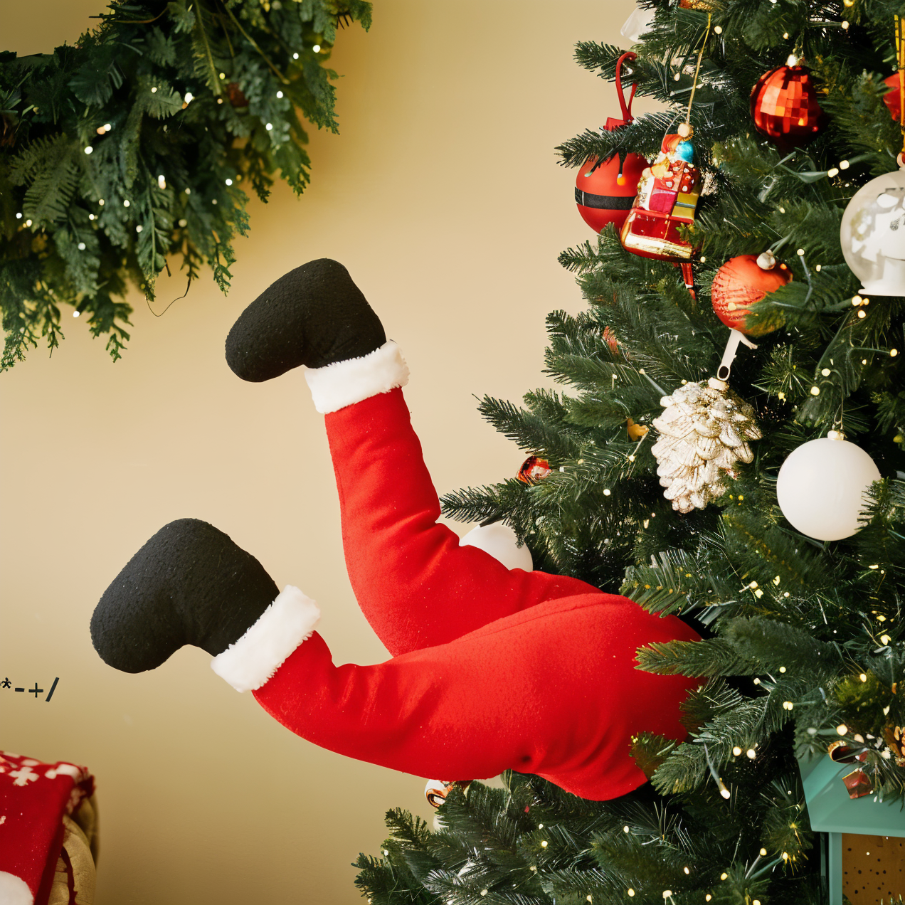 Kickin' Santa - Kreativer Weihnachtsmann Plüschbeine Christbaumschmuck