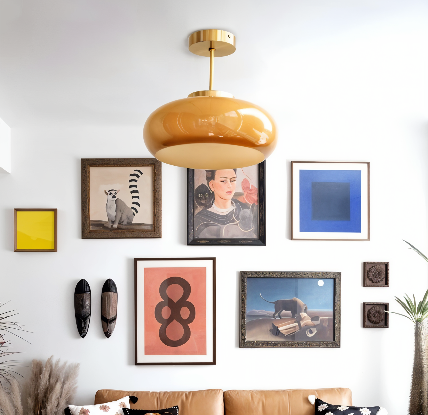 Klassische Gelbe Vintage-Deckenleuchte - Retro Semi Flush Montage-Leuchten