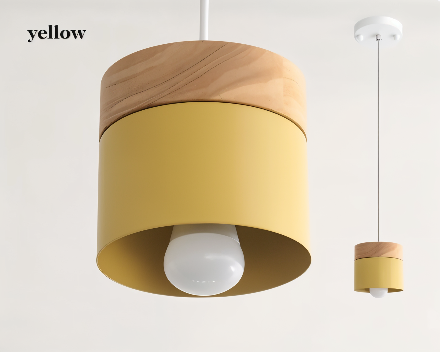 Cylinder Schicke Metall & warmes Holz Pendelleuchte