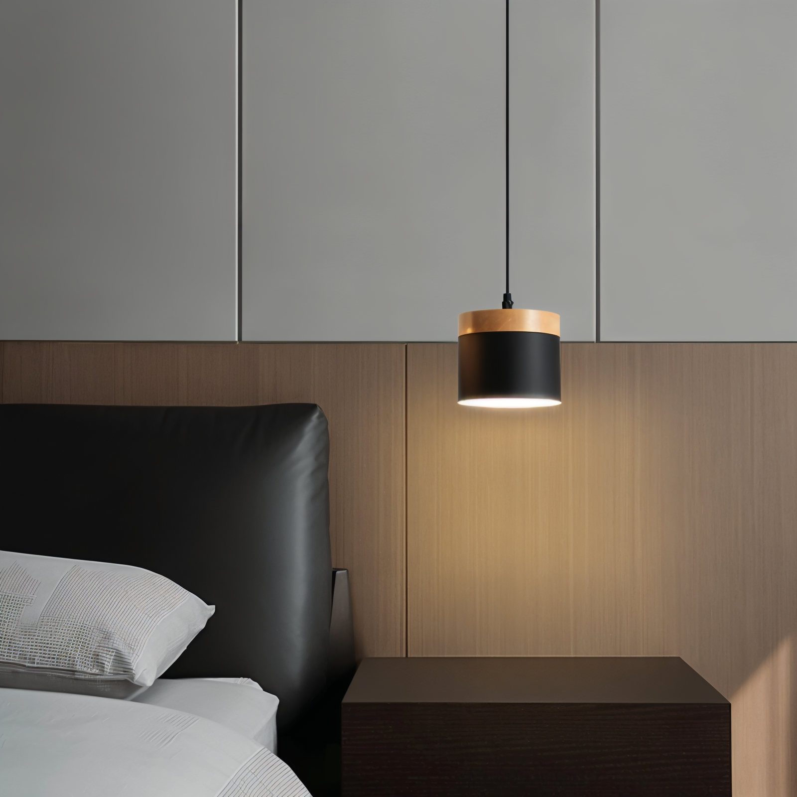 Cylinder Schicke Metall & warmes Holz Pendelleuchte